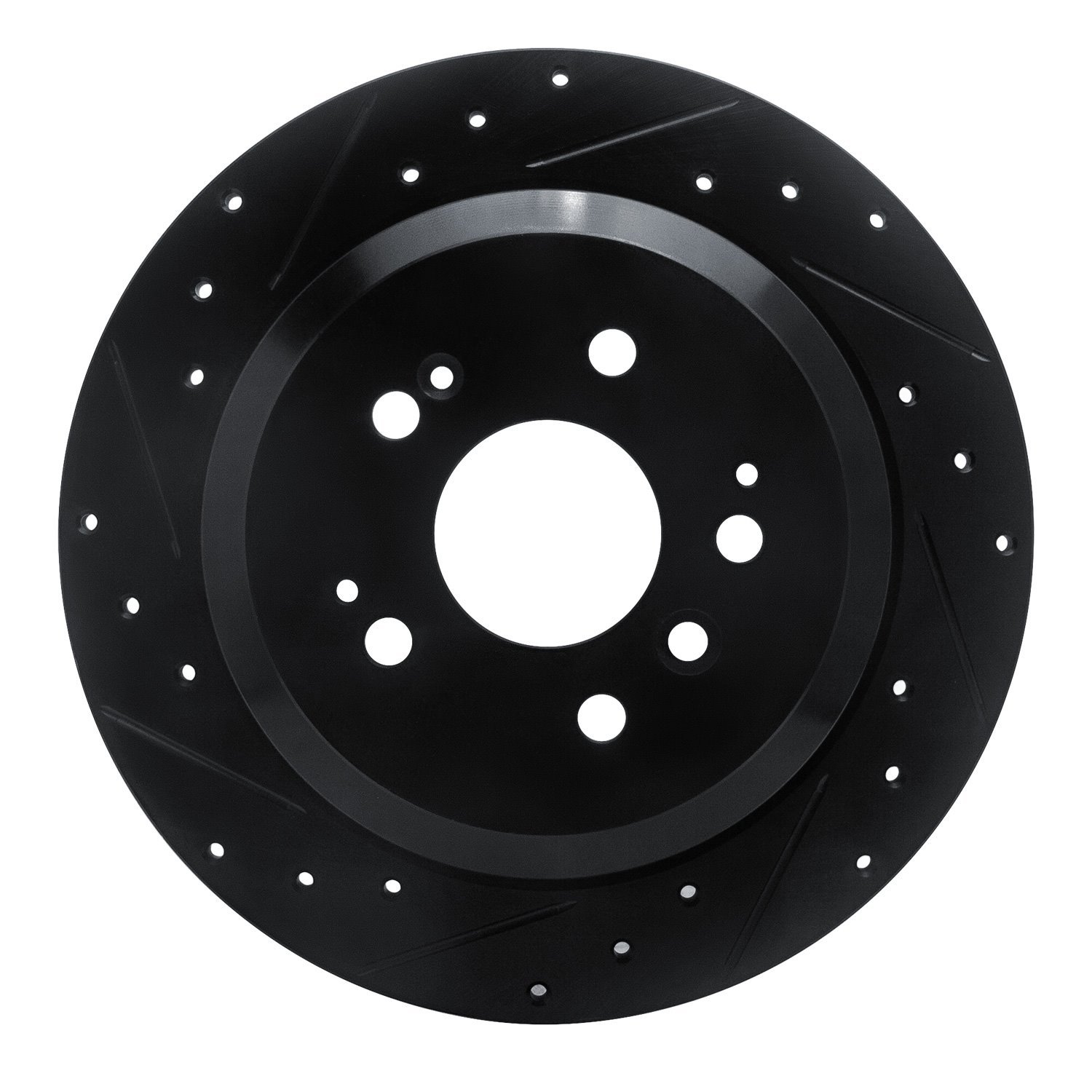 E-Line Drilled & Slotted Black Brake Rotor, Fits Select Acura/Honda, Position: Rear Left