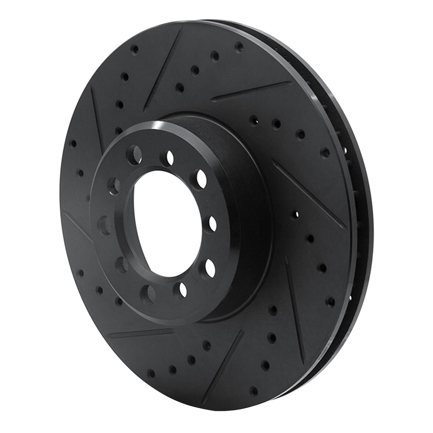 E-Line Drilled & Slotted Black Brake Rotor, 1985-1991 Mercedes-Benz, Position: Front Left