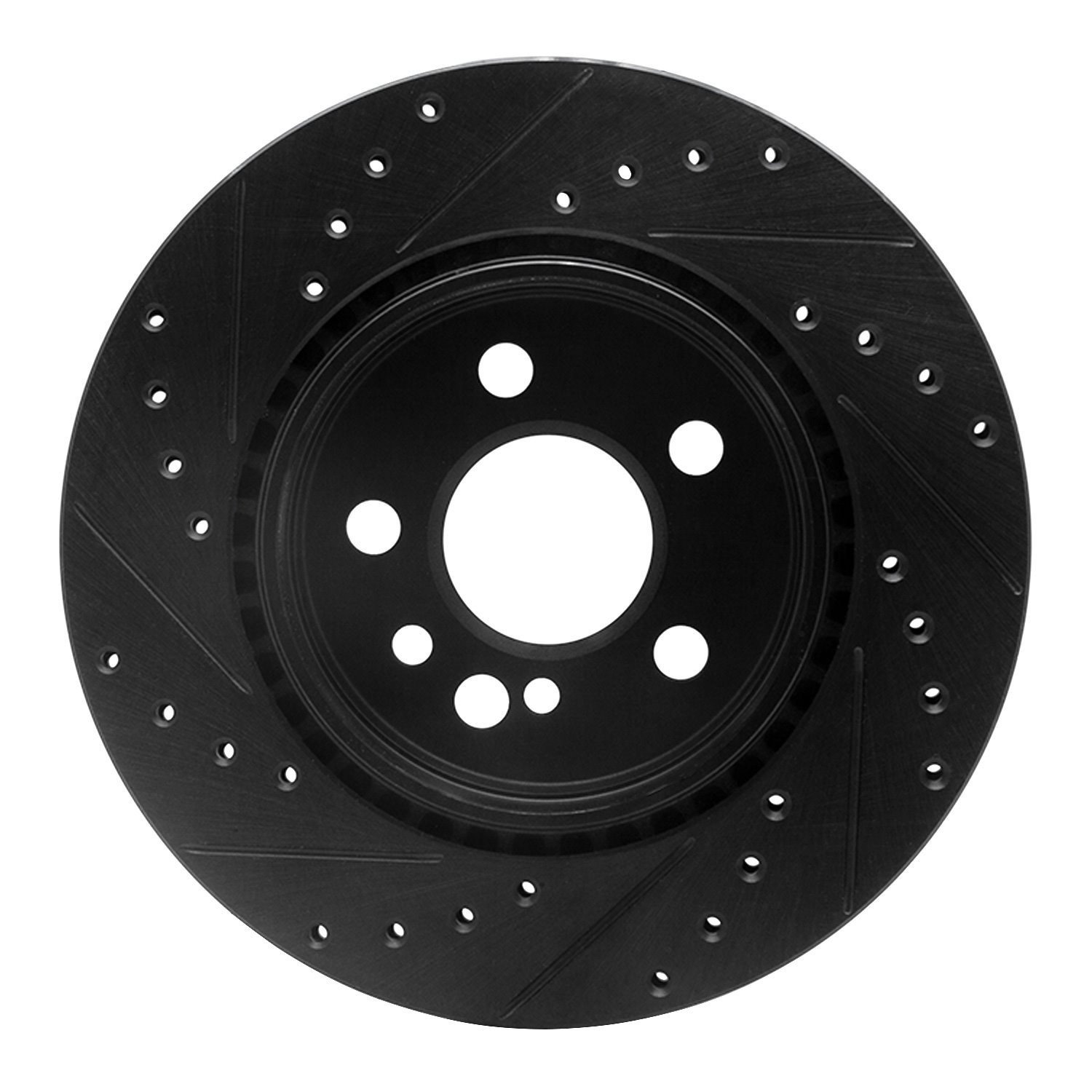 E-Line Drilled & Slotted Black Brake Rotor, 1992-1999 Mercedes-Benz, Position: Rear Right