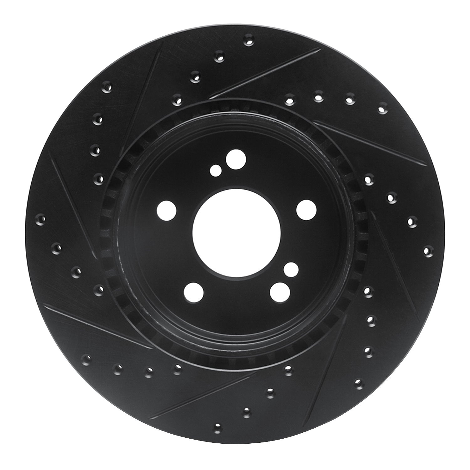 E-Line Drilled & Slotted Black Brake Rotor, 1993-2002 Mercedes-Benz, Position: Rear Right