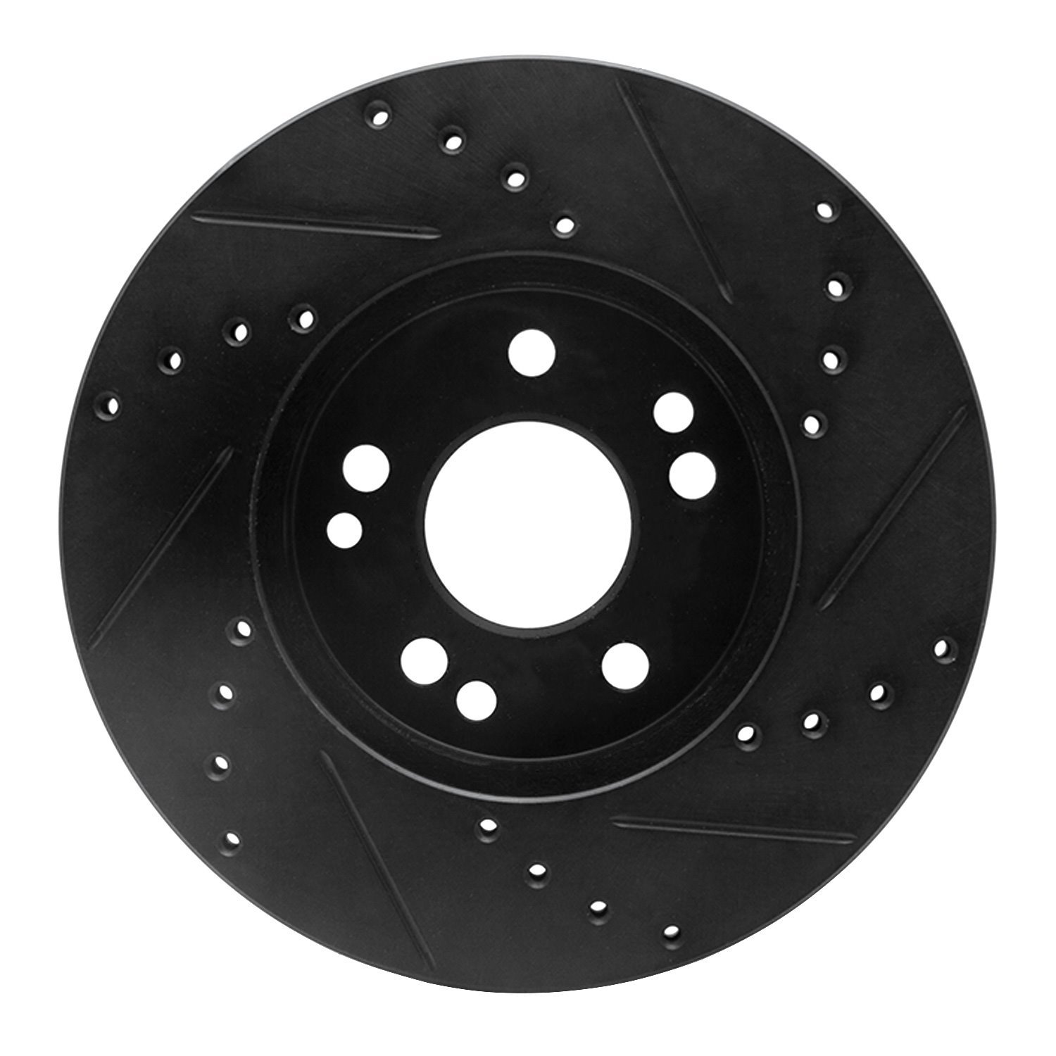 E-Line Drilled & Slotted Black Brake Rotor, 1990-1995 Mercedes-Benz, Position: Front Left