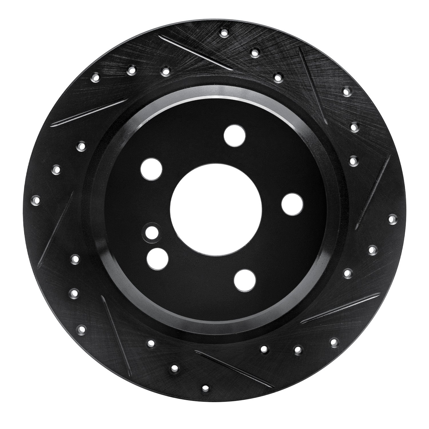 E-Line Drilled & Slotted Black Brake Rotor, 2003-2006 Mercedes-Benz, Position: Rear Right