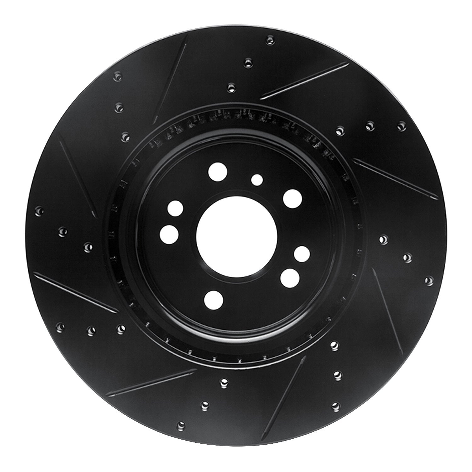 E-Line Drilled & Slotted Black Brake Rotor, 2012-2018 Mercedes-Benz, Position: Front Right