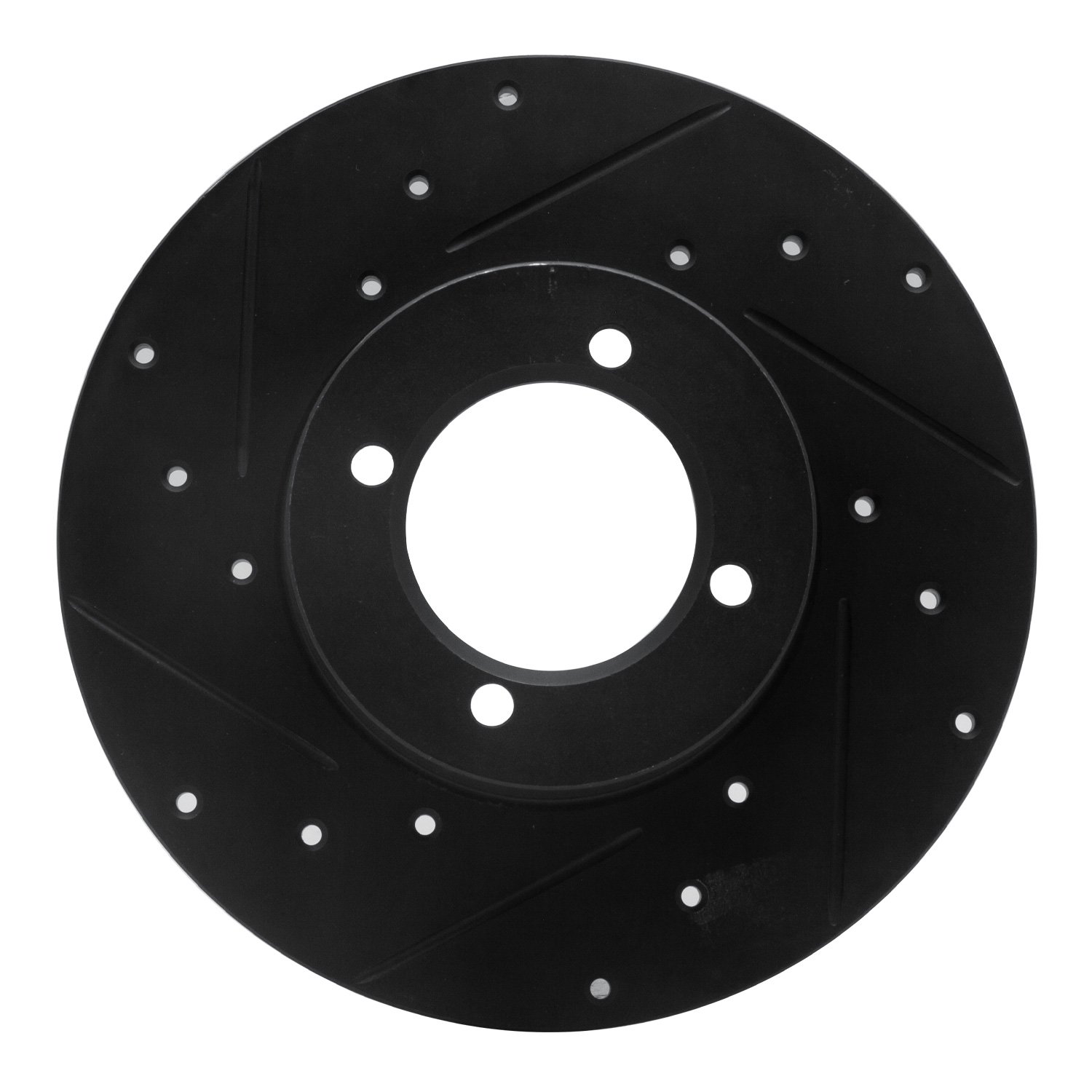 E-Line Drilled & Slotted Black Brake Rotor, 1980-1983 Infiniti/Nissan, Position: Front Left