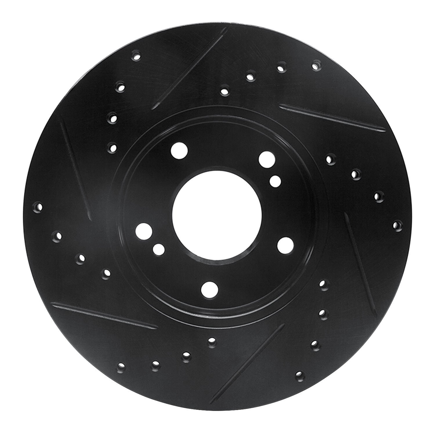 E-Line Drilled & Slotted Black Brake Rotor, 1989-1999 Infiniti/Nissan, Position: Front Right