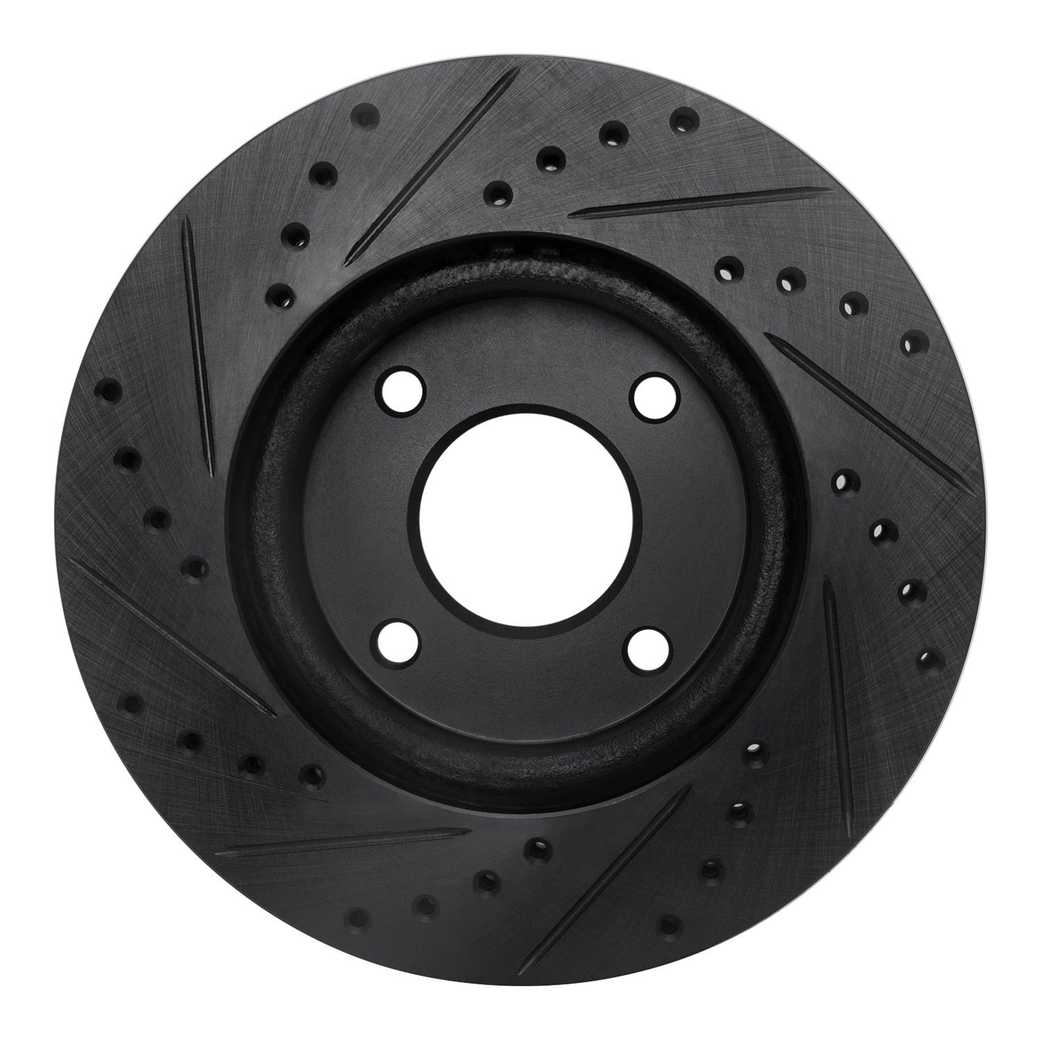E-Line Drilled & Slotted Black Brake Rotor, 2007-2014 Infiniti/Nissan, Position: Front Right