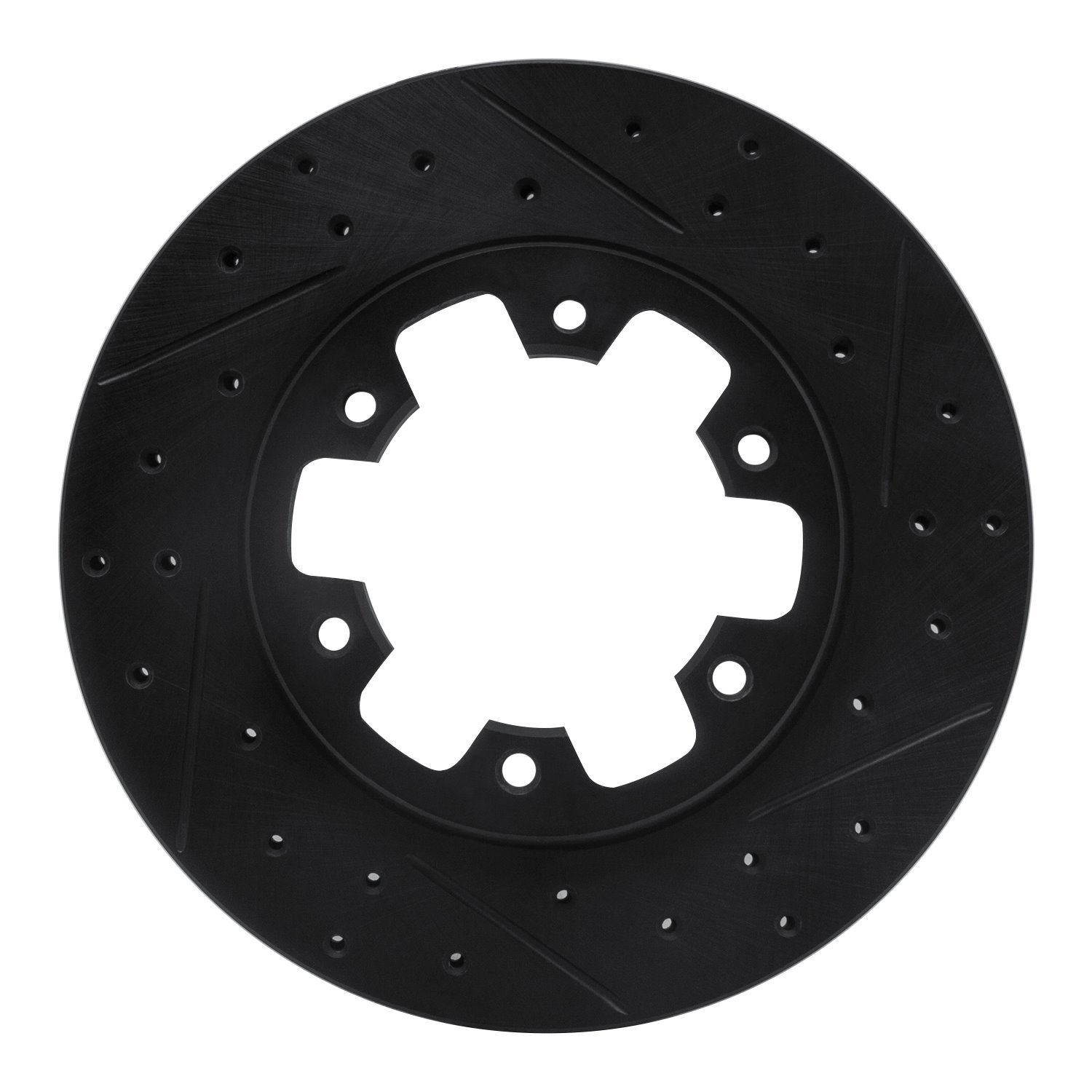 E-Line Drilled & Slotted Black Brake Rotor, 1983-1985 Infiniti/Nissan, Position: Front Right