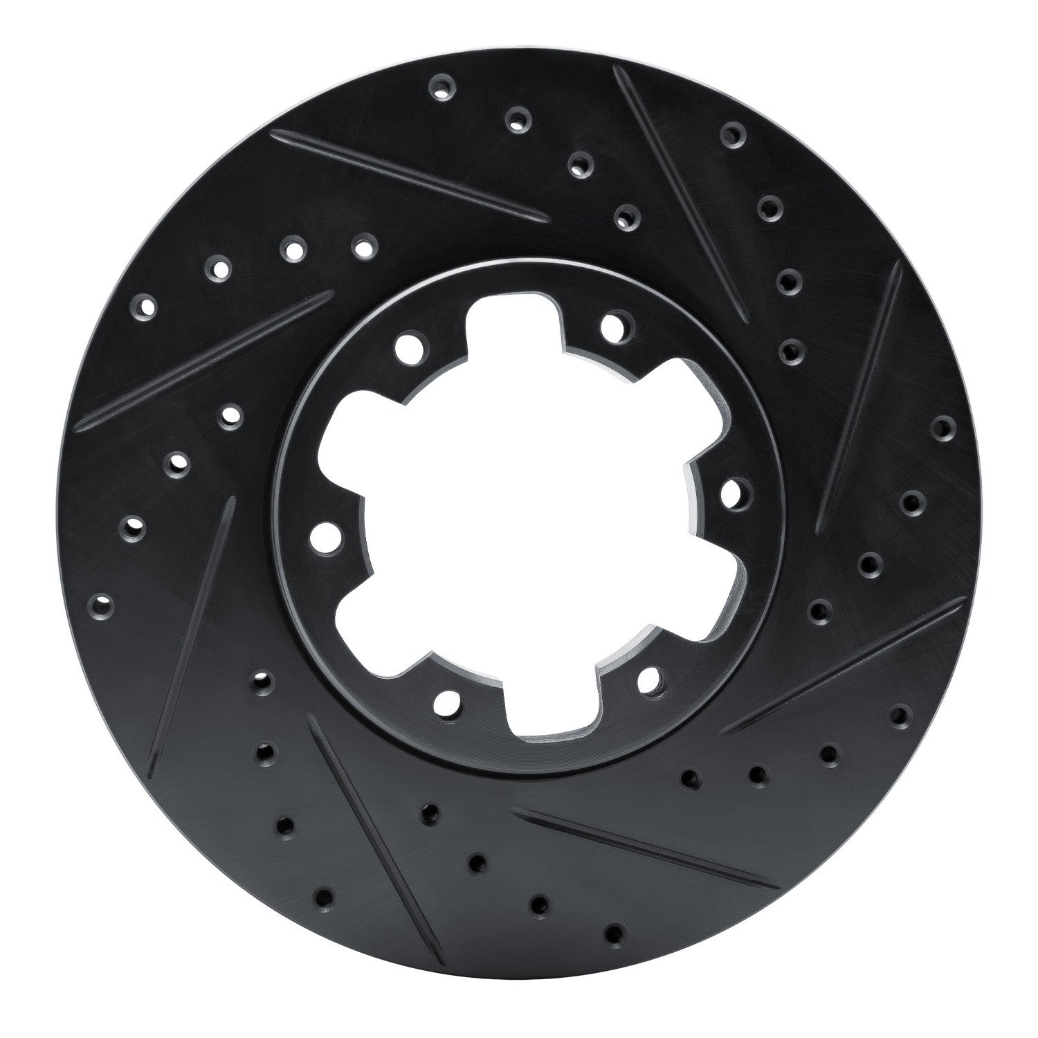 E-Line Drilled & Slotted Black Brake Rotor, 1996-2004 Infiniti/Nissan, Position: Front Right