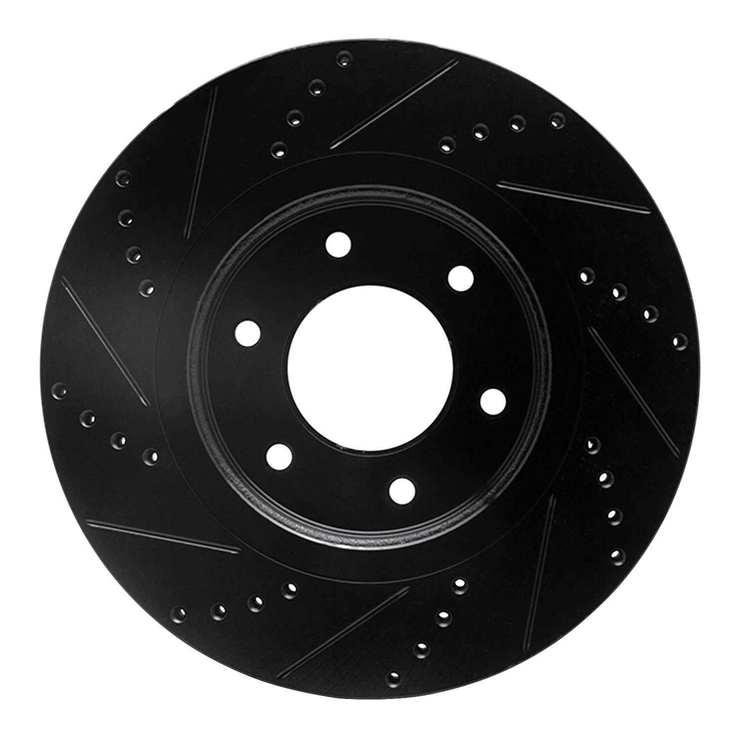E-Line Drilled & Slotted Black Brake Rotor, Fits Select Infiniti/Nissan, Position: Front Right