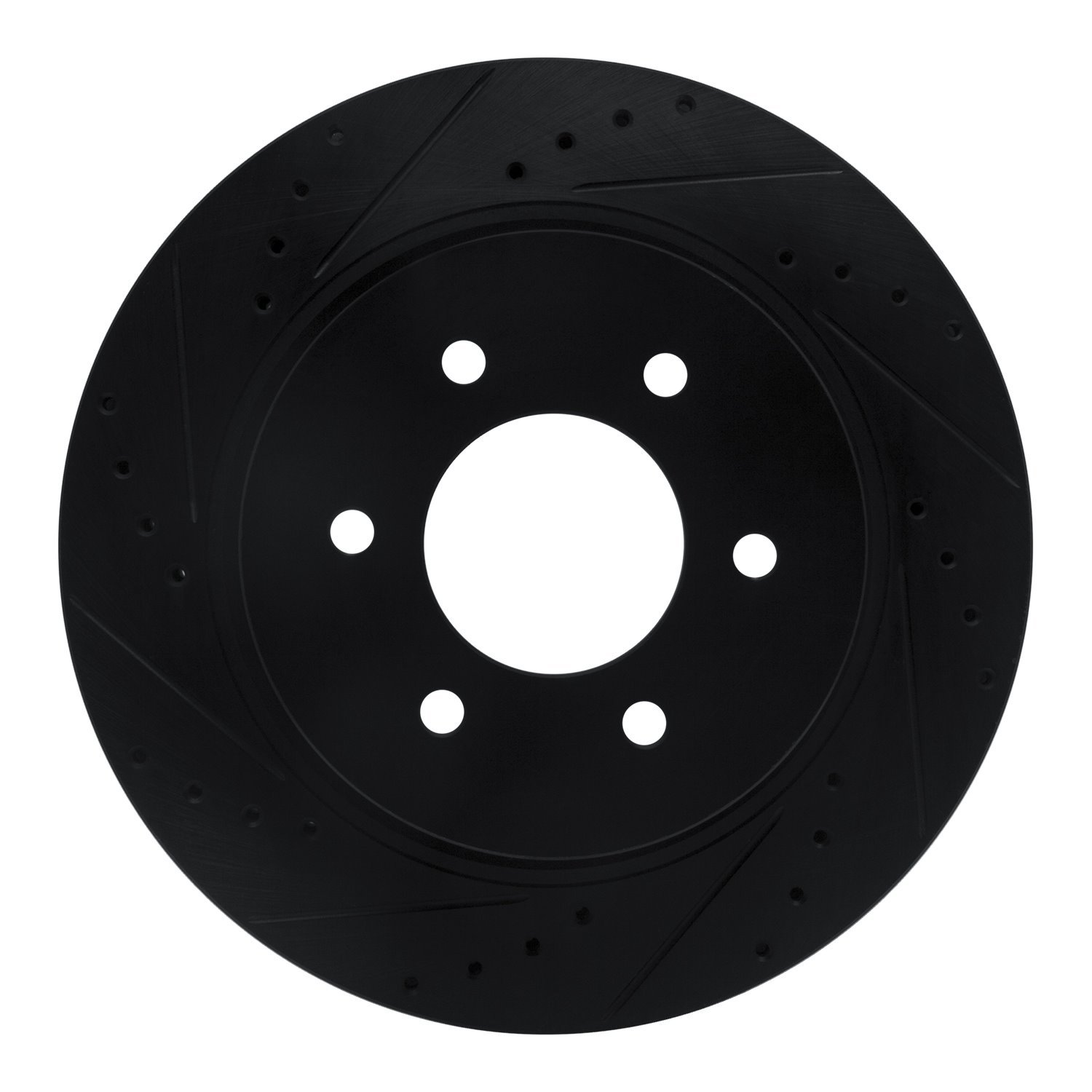 E-Line Drilled & Slotted Black Brake Rotor, Fits Select Infiniti/Nissan, Position: Front Left