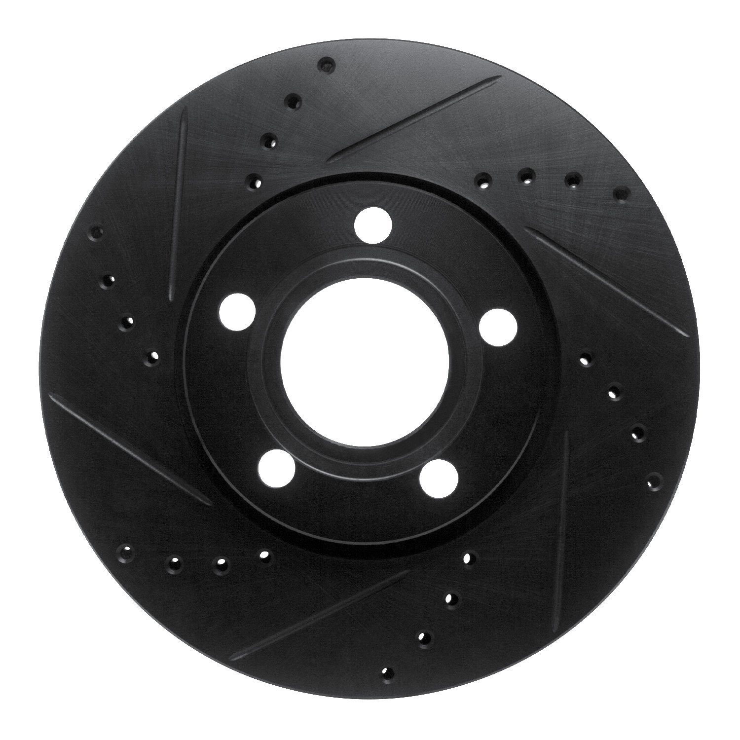 E-Line Drilled & Slotted Black Brake Rotor, 1985-1991 Audi/Porsche/Volkswagen, Position: Front Left