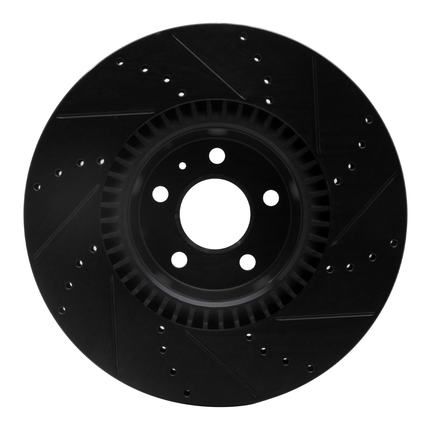 E-Line Drilled & Slotted Black Brake Rotor, 2012-2018 Audi/Porsche/Volkswagen, Position: Front Left