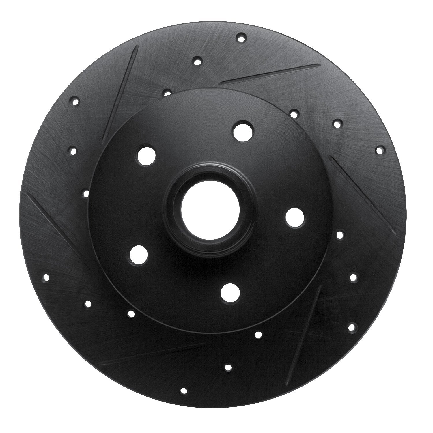 E-Line Drilled & Slotted Black Brake Rotor, 1979-1985 Audi/Porsche/Volkswagen, Position: Front Left