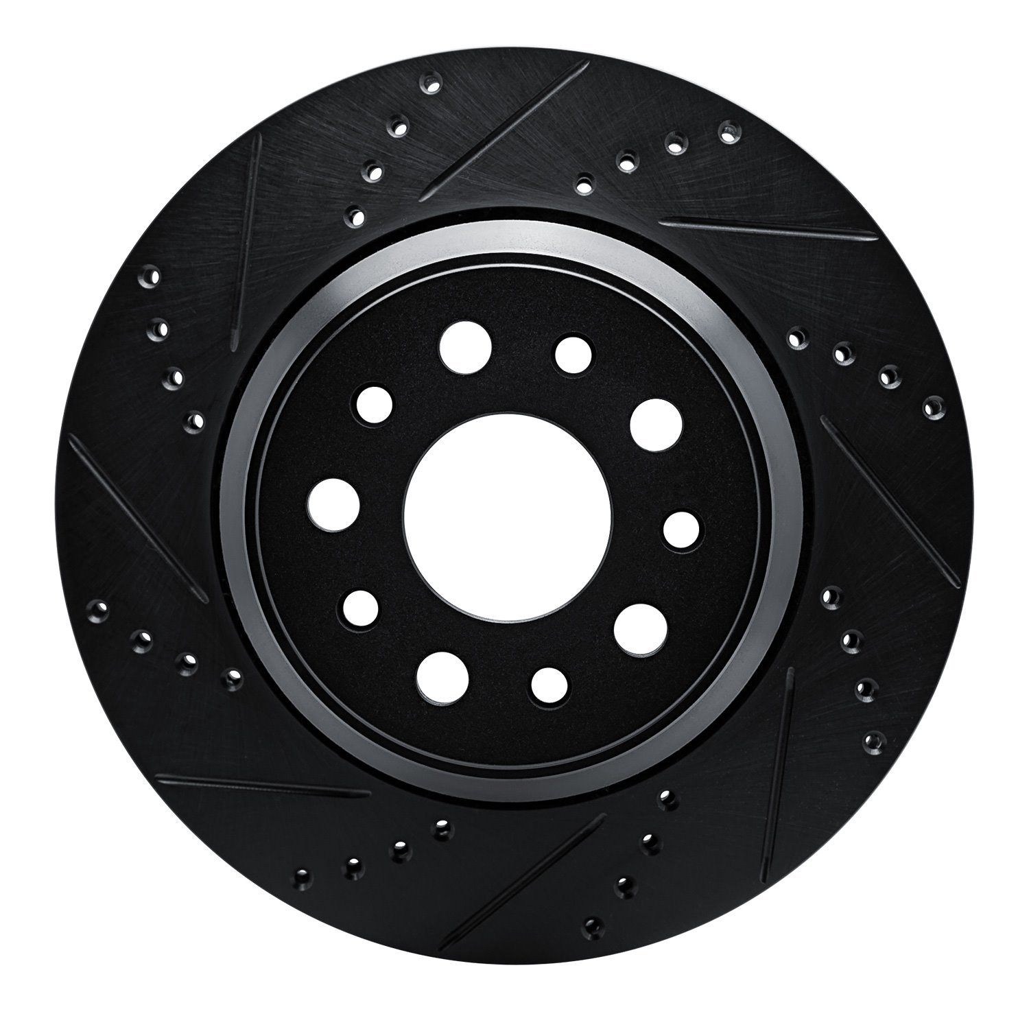 E-Line Drilled & Slotted Black Brake Rotor, 2014-2016 Maserati, Position: Rear Left