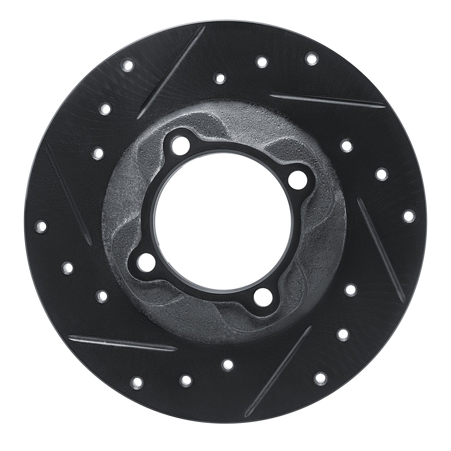 E-Line Drilled & Slotted Black Brake Rotor, 1981-1985 Ford/Lincoln/Mercury/Mazda, Position: Front Left
