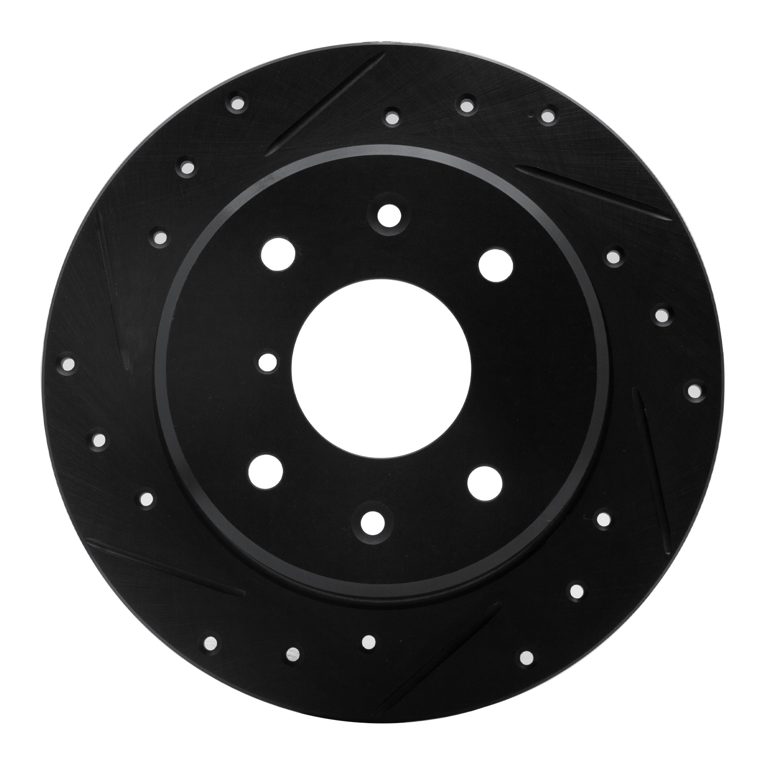 E-Line Drilled & Slotted Black Brake Rotor, 1986-1988 Ford/Lincoln/Mercury/Mazda, Position: Rear Left