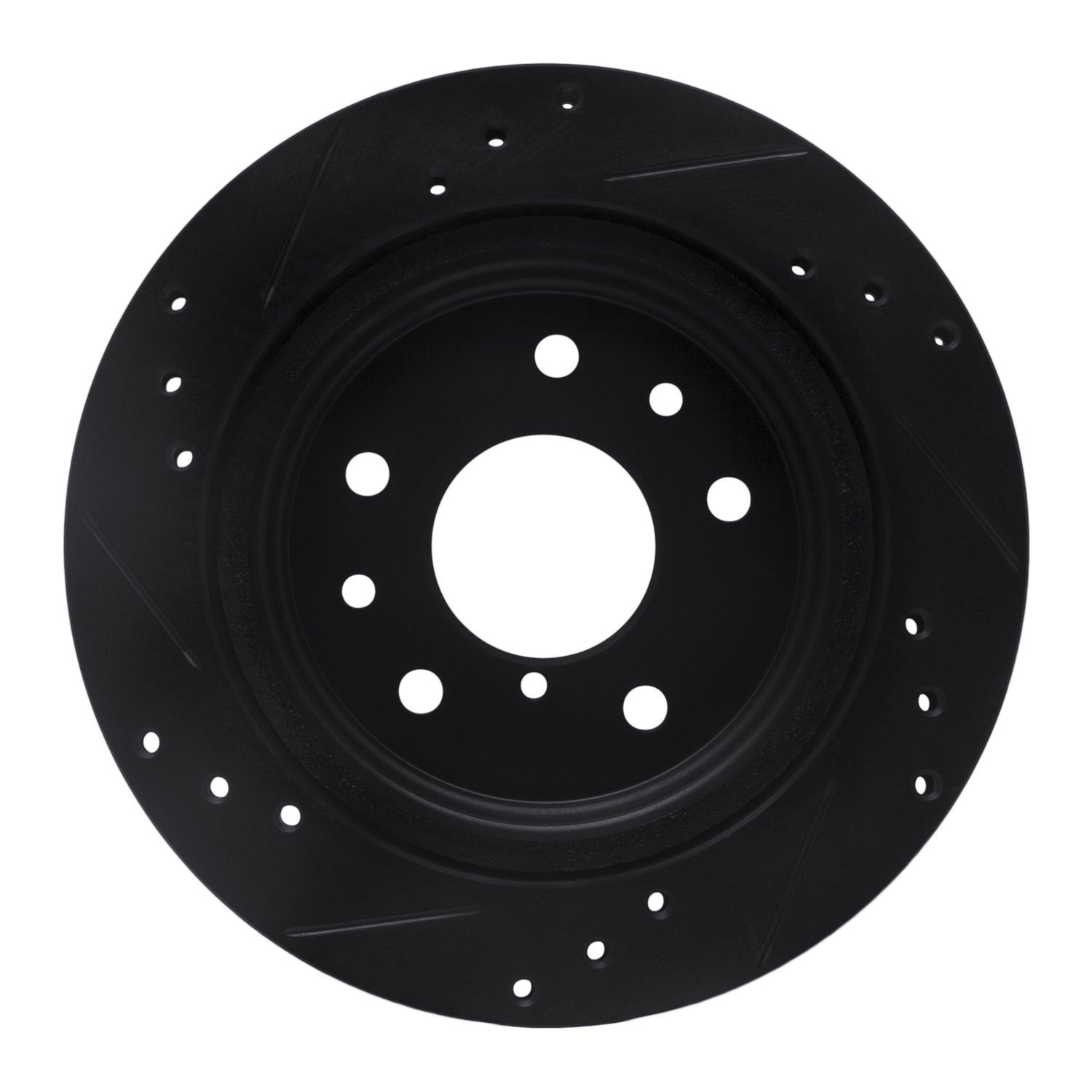 E-Line Drilled & Slotted Black Brake Rotor, 1986-1991 Ford/Lincoln/Mercury/Mazda, Position: Rear Right
