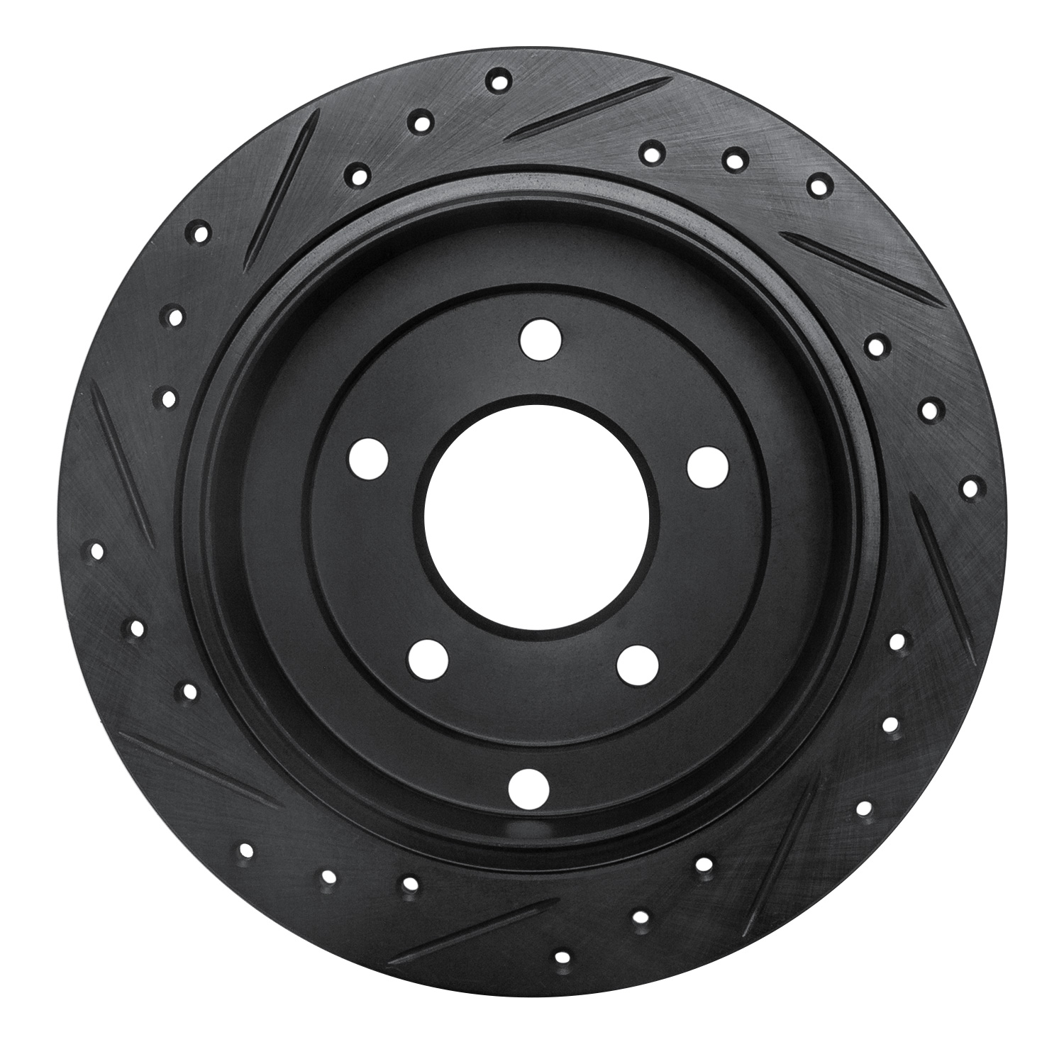 E-Line Drilled & Slotted Black Brake Rotor, 1995-2002 Ford/Lincoln/Mercury/Mazda, Position: Rear Right