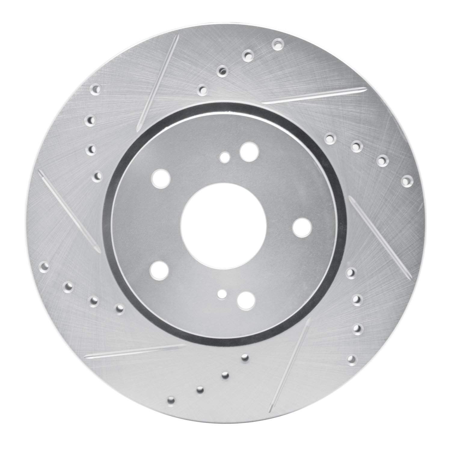 E-Line Drilled & Slotted Silver Brake Rotor, 2010-2013 Suzuki, Position: Front Left