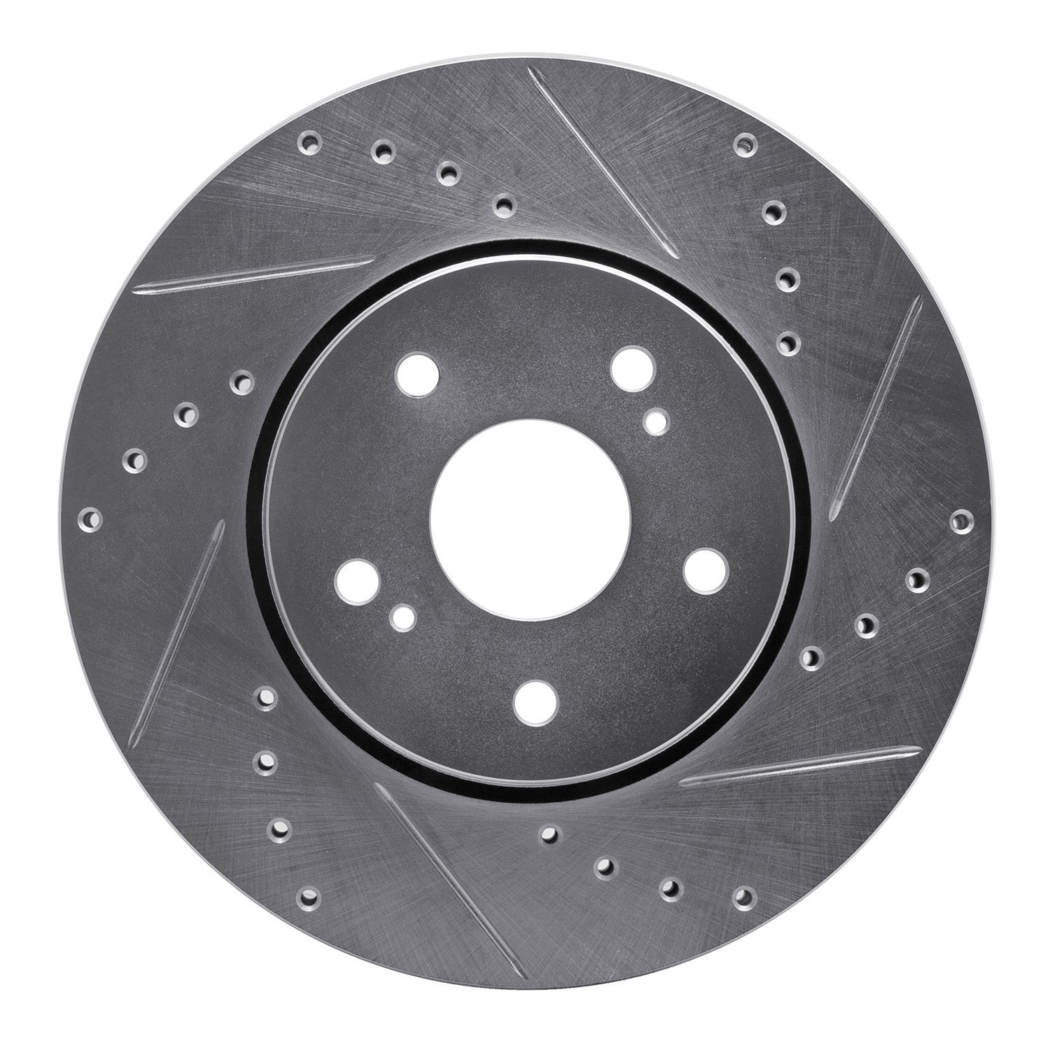 E-Line Drilled & Slotted Silver Brake Rotor, 2010-2013 Suzuki, Position: Front Right