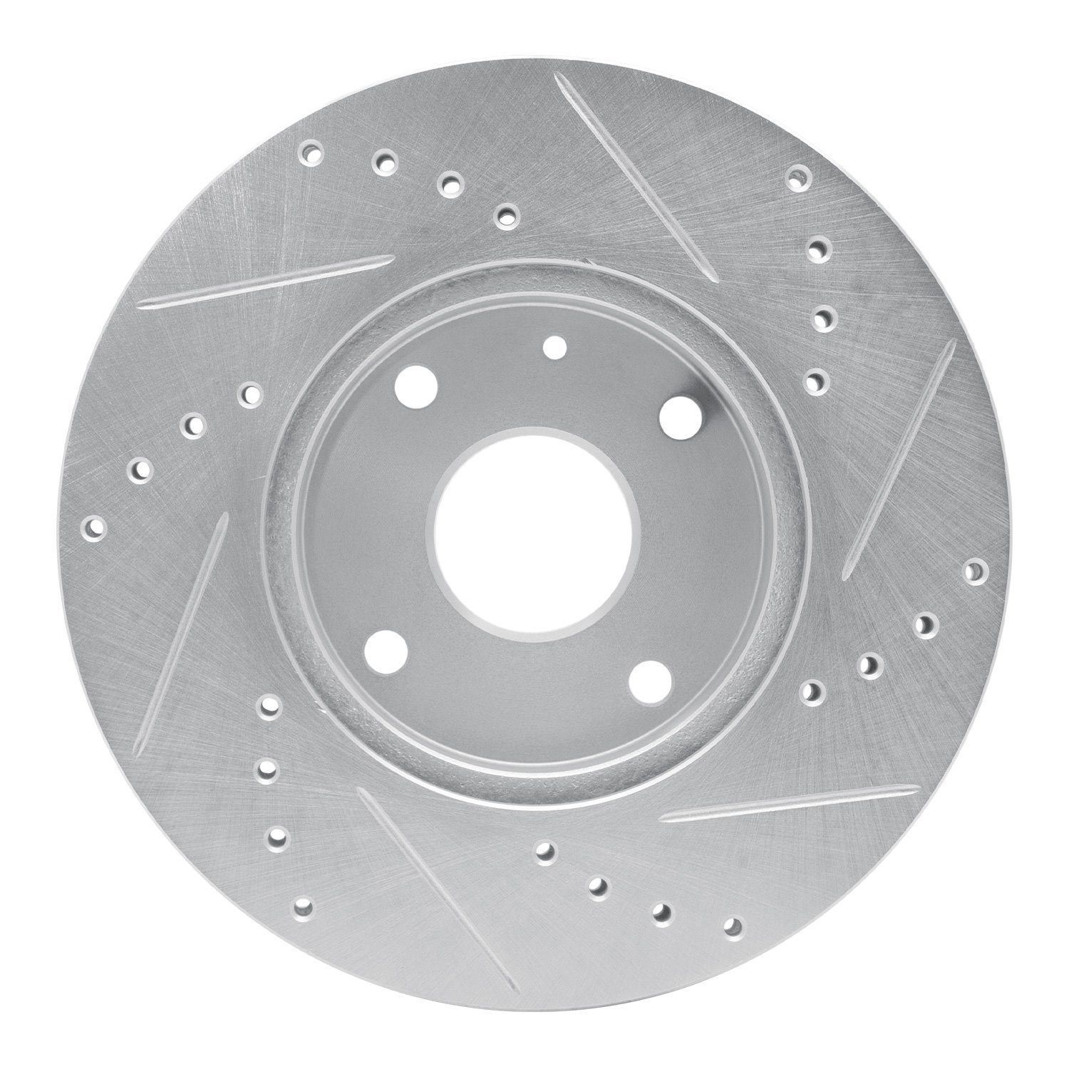 E-Line Drilled & Slotted Silver Brake Rotor, 2004-2010 Fits Multiple Makes/Models, Position: Front Left