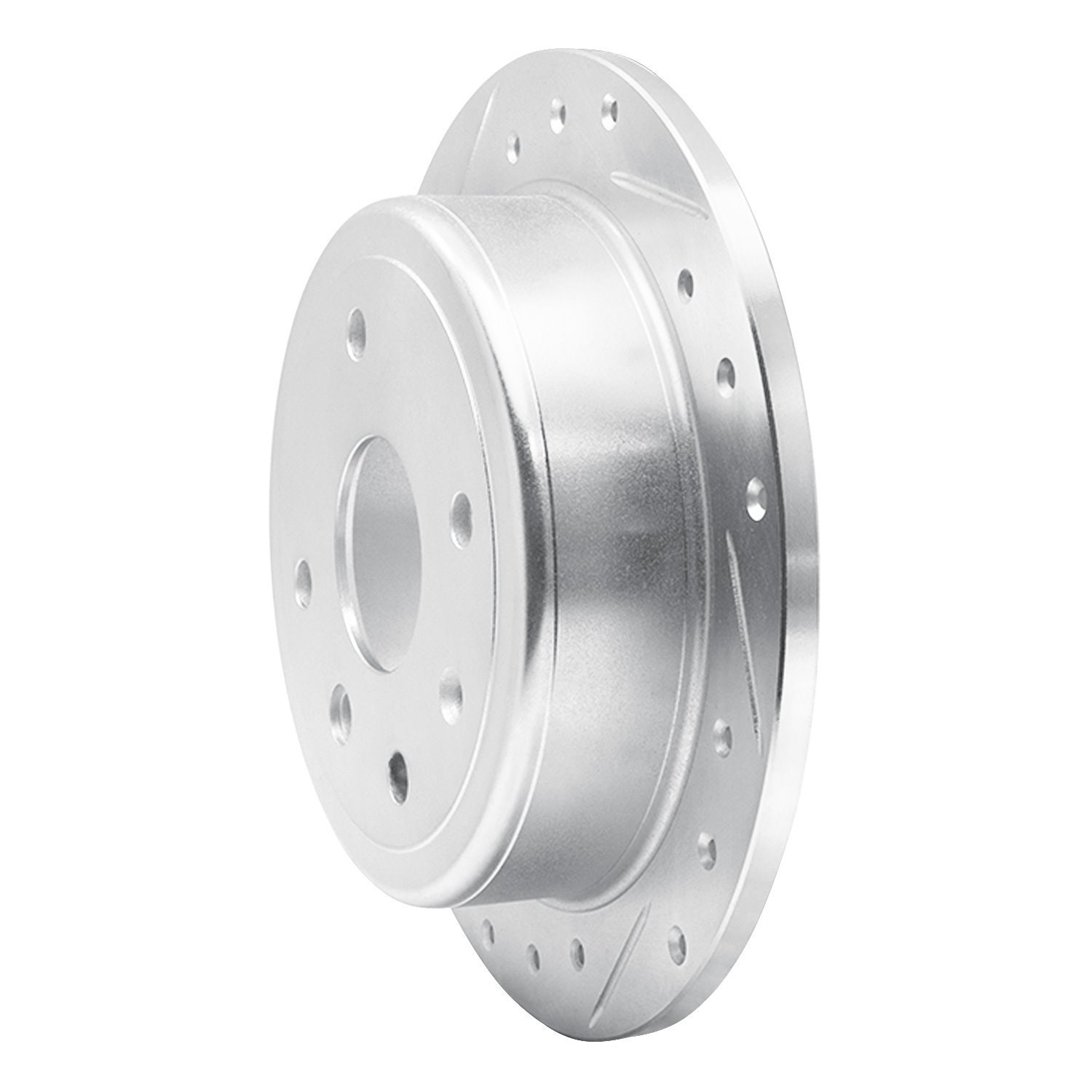 E-Line Drilled & Slotted Silver Brake Rotor, 2004-2010 Fits Multiple Makes/Models, Position: Rear Left