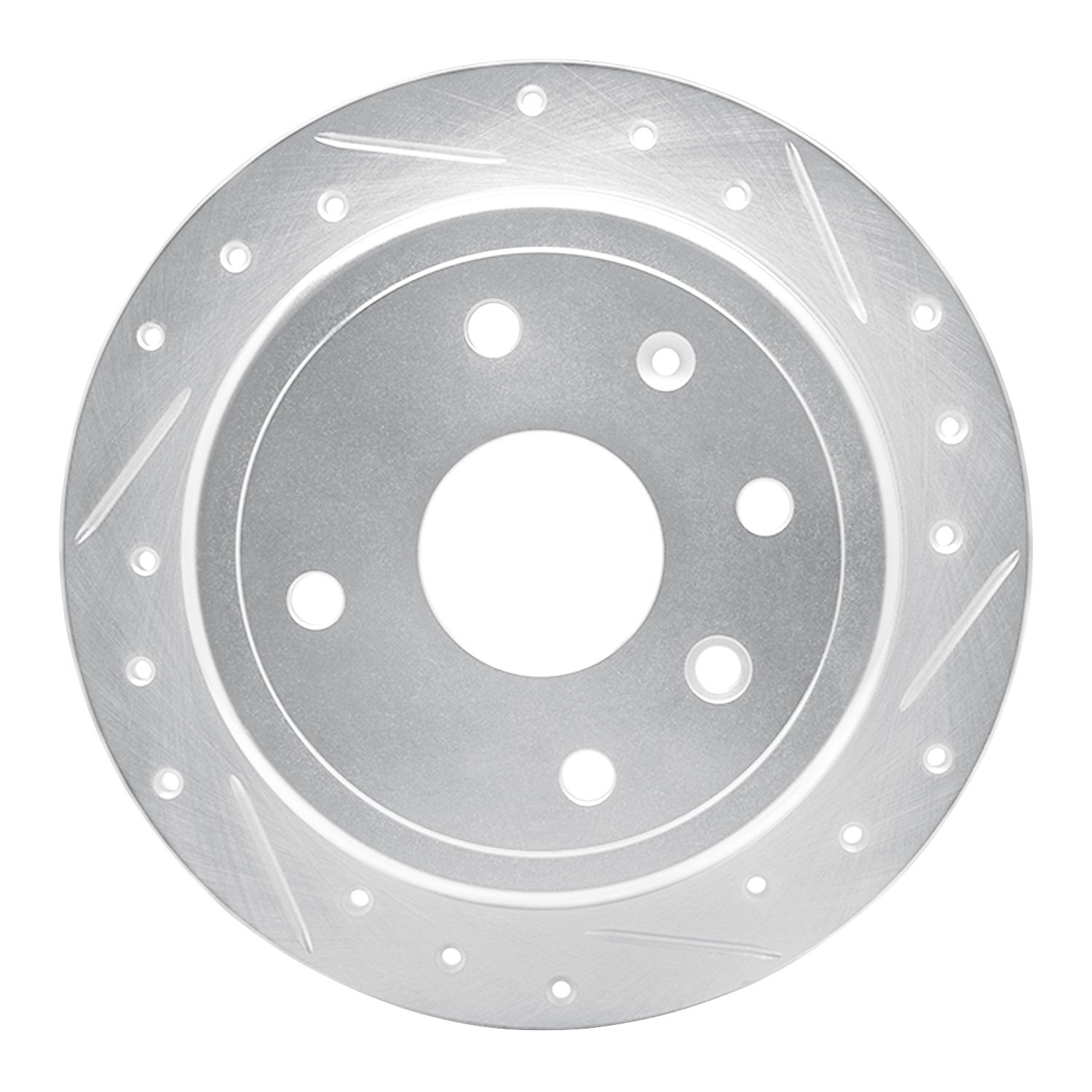 E-Line Drilled & Slotted Silver Brake Rotor, 2004-2010 Fits Multiple Makes/Models, Position: Rear Right