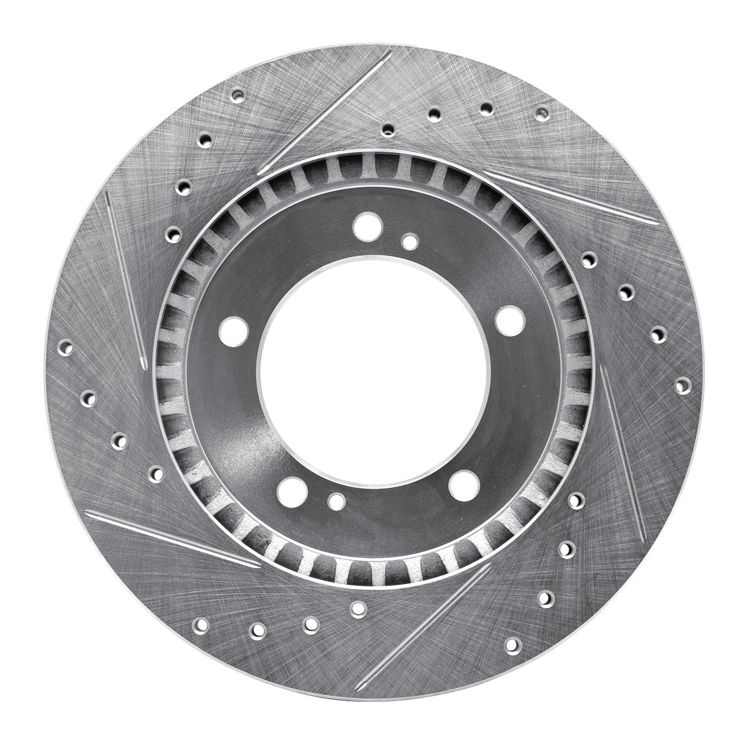 E-Line Drilled & Slotted Silver Brake Rotor, 1999-2008 Fits Multiple Makes/Models, Position: Front Right
