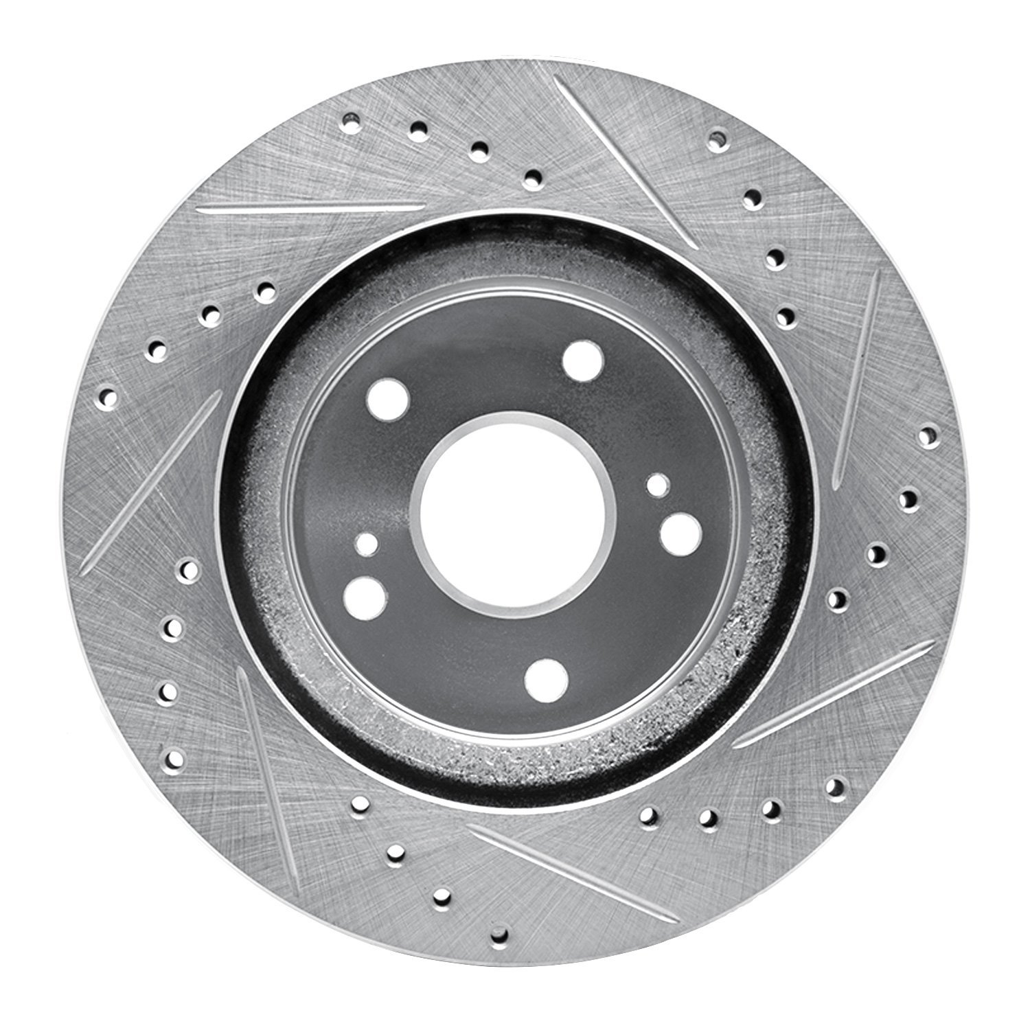 E-Line Drilled & Slotted Silver Brake Rotor, 2006-2017 Suzuki, Position: Front Left