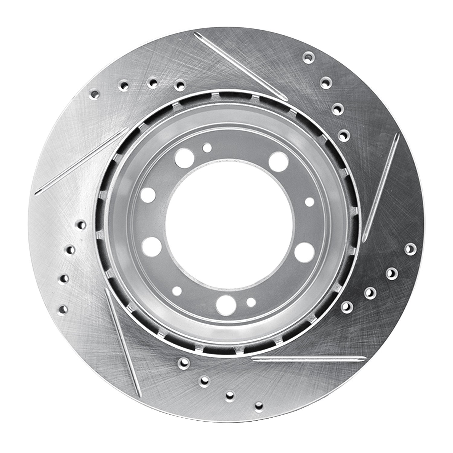 E-Line Drilled & Slotted Silver Brake Rotor, 1986-1995 Audi/Porsche/Volkswagen, Position: Rear Left