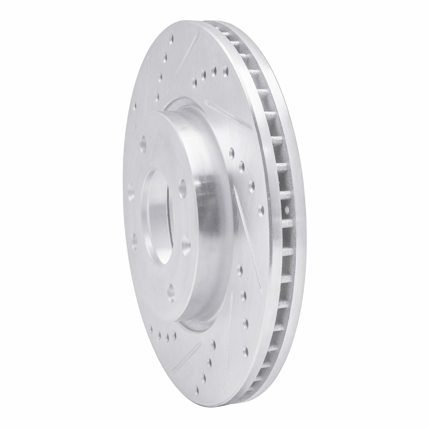 E-Line Drilled & Slotted Silver Brake Rotor, 2002-2006 Kia/Hyundai/Genesis, Position: Front Left