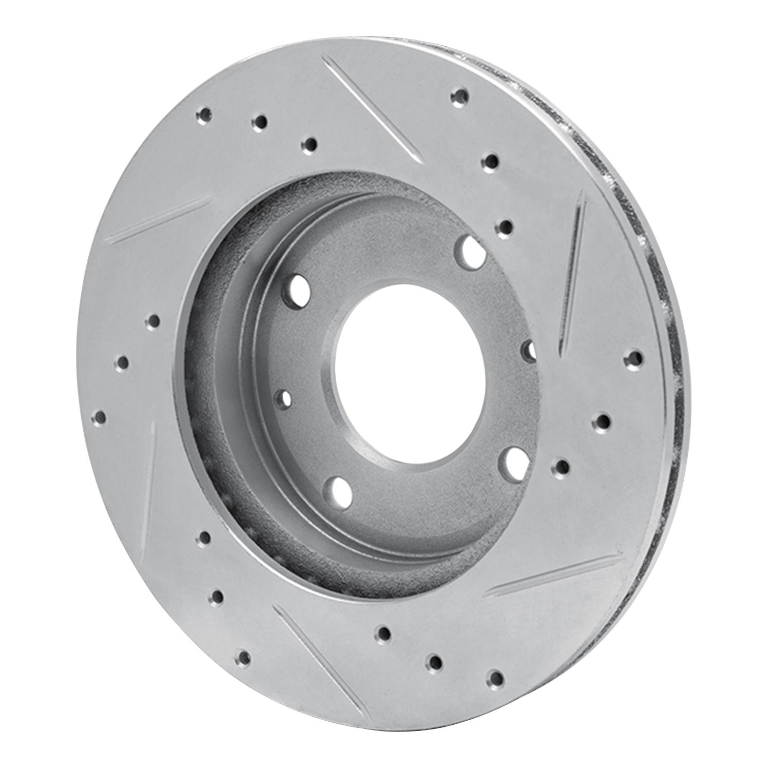 E-Line Drilled & Slotted Silver Brake Rotor, 1989-1998 Kia/Hyundai/Genesis, Position: Front Left