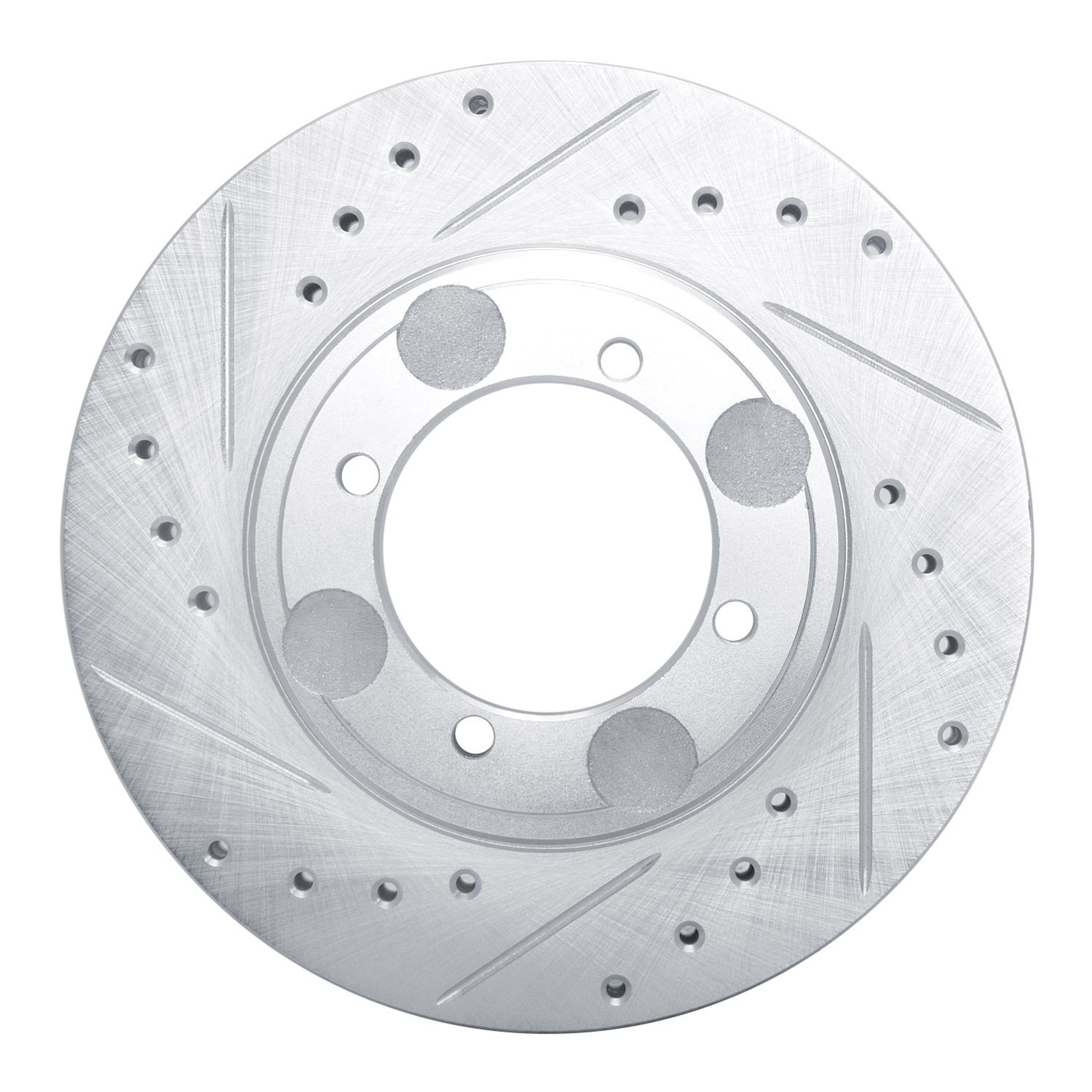 E-Line Drilled & Slotted Silver Brake Rotor, 1992-1998 Kia/Hyundai/Genesis, Position: Front Left