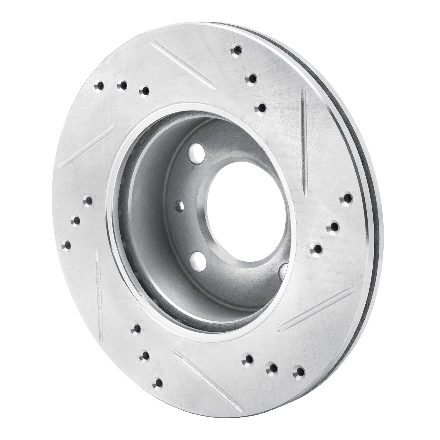 E-Line Drilled & Slotted Silver Brake Rotor, 2000-2002 Kia/Hyundai/Genesis, Position: Front Left