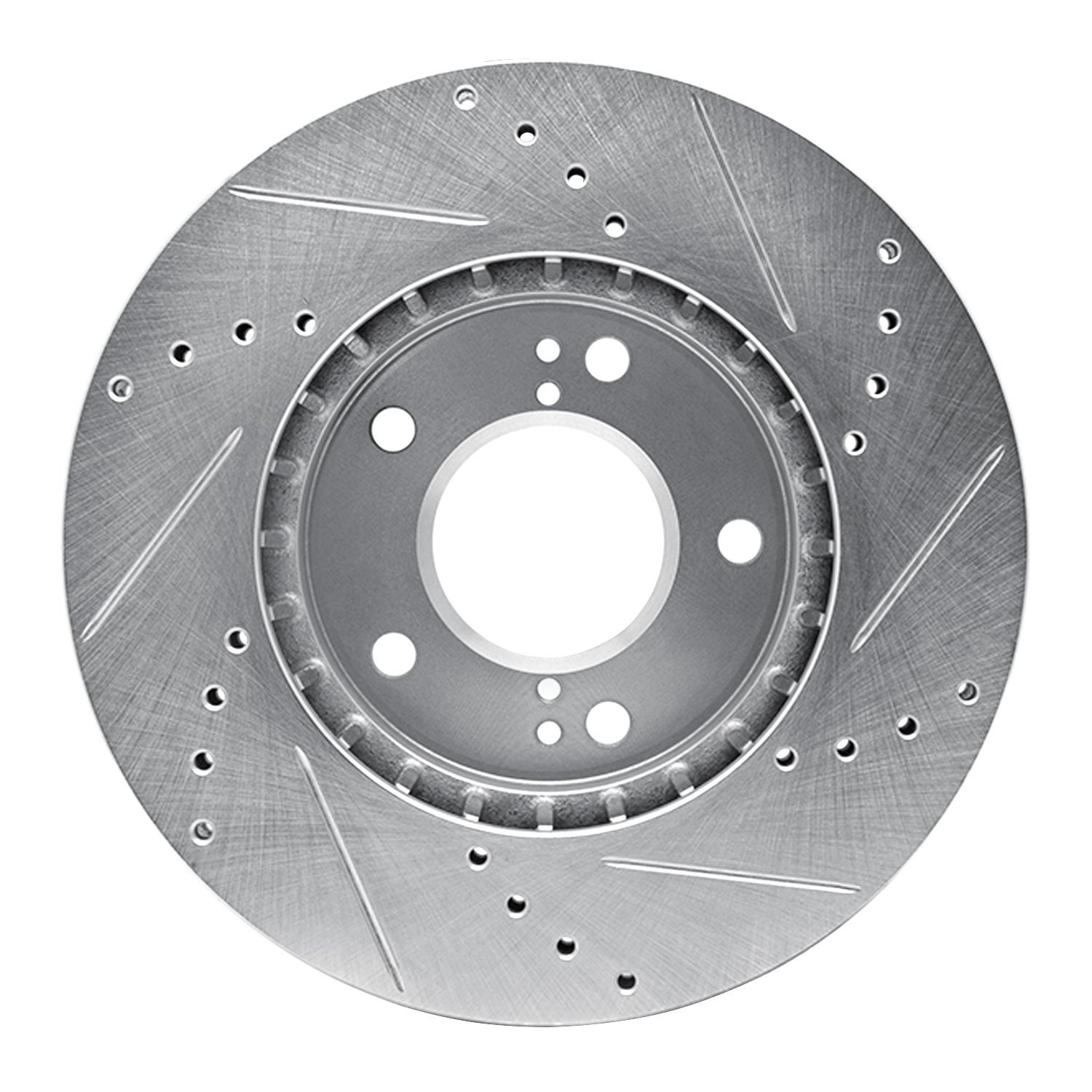 E-Line Drilled & Slotted Silver Brake Rotor, 2001-2003 Kia/Hyundai/Genesis, Position: Front Left