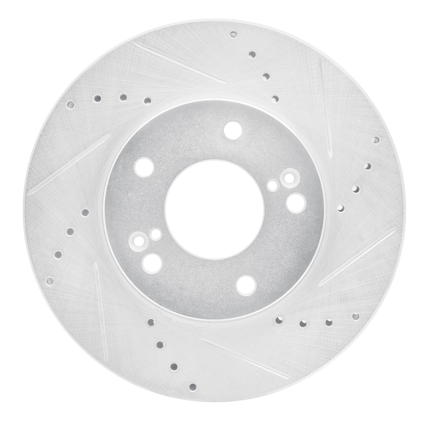 E-Line Drilled & Slotted Silver Brake Rotor, 2001-2003 Kia/Hyundai/Genesis, Position: Front Right