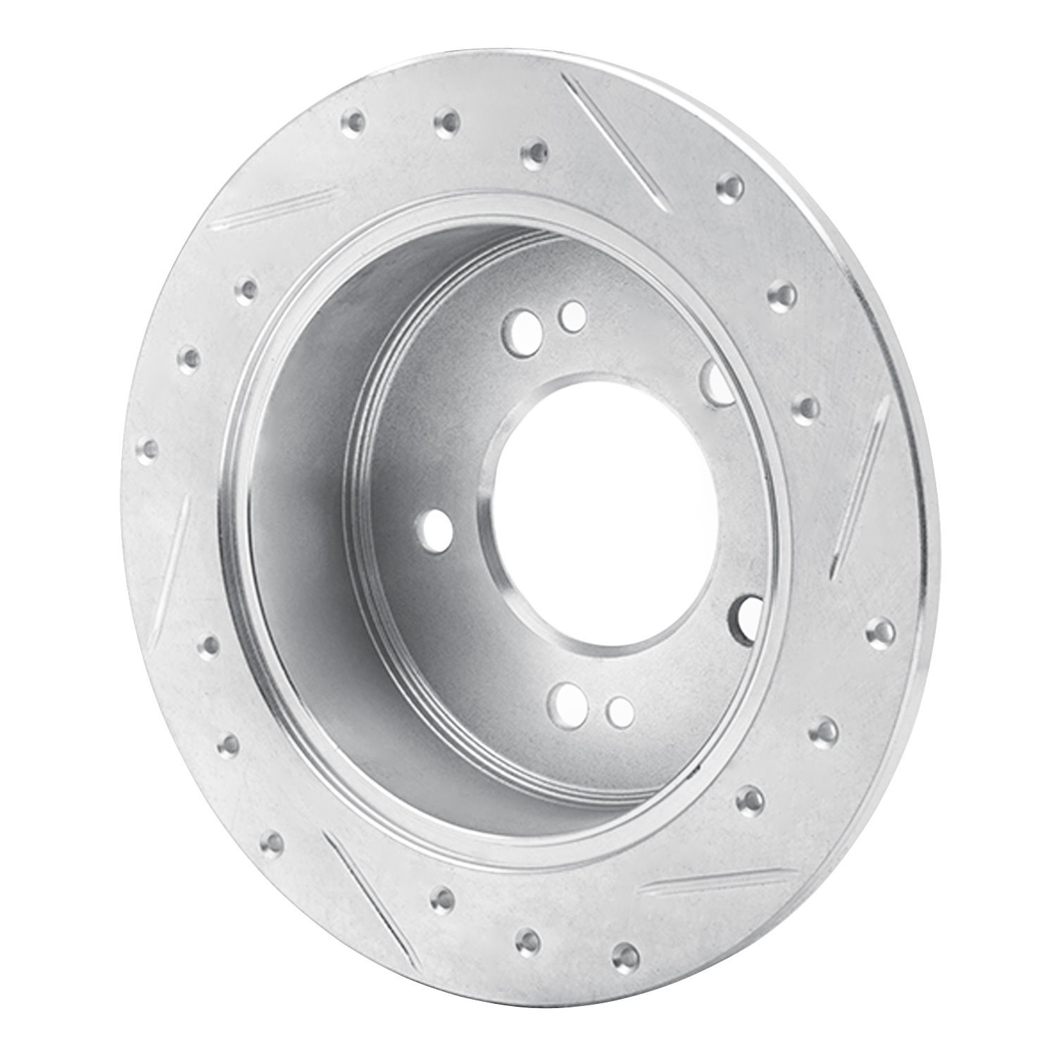 E-Line Drilled & Slotted Silver Brake Rotor, 2001-2010 Kia/Hyundai/Genesis, Position: Rear Left