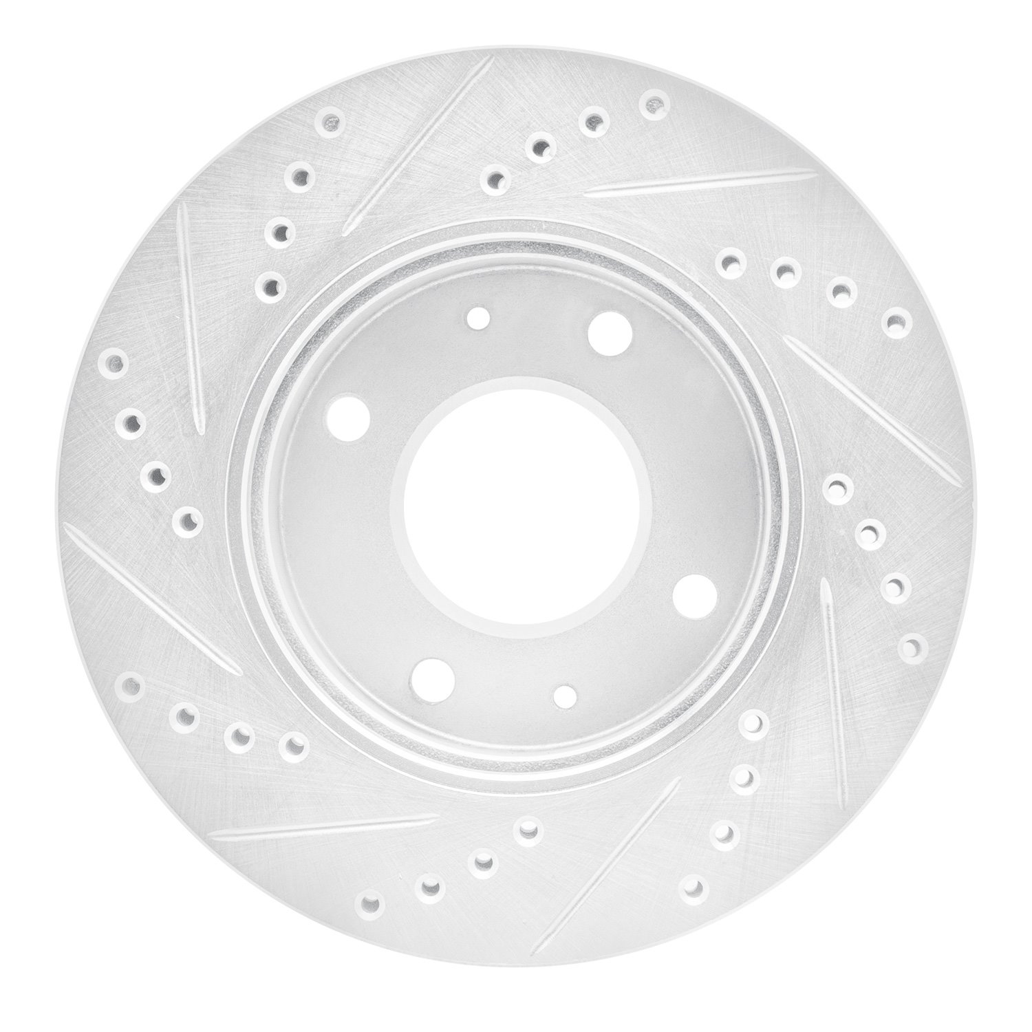 E-Line Drilled & Slotted Silver Brake Rotor, 2001-2003 Kia/Hyundai/Genesis, Position: Front Right