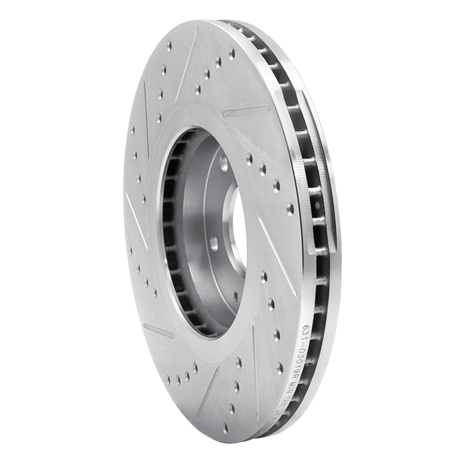 E-Line Drilled & Slotted Silver Brake Rotor, 2004-2011 Kia/Hyundai/Genesis, Position: Front Right