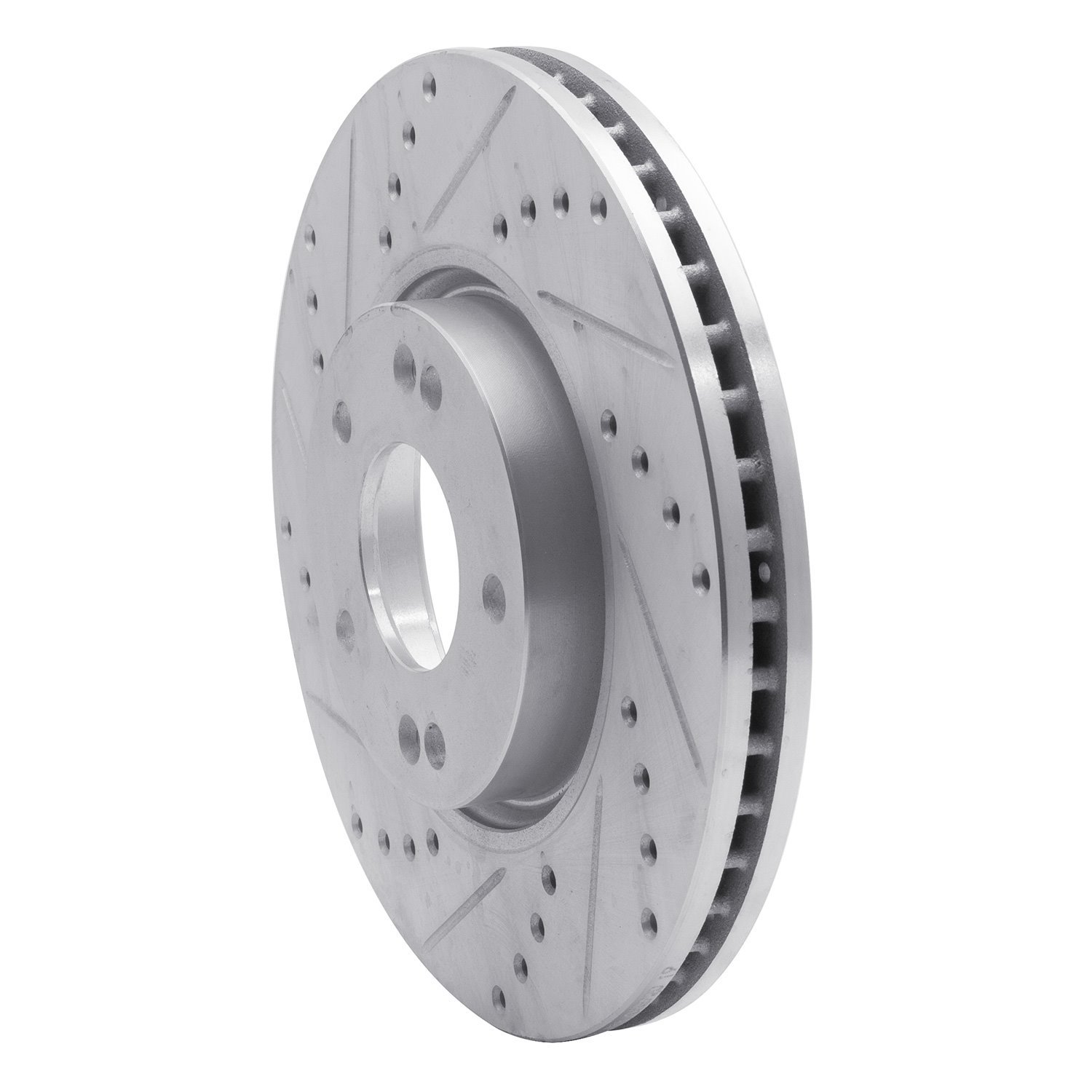 E-Line Drilled & Slotted Silver Brake Rotor, 2005-2019 Kia/Hyundai/Genesis, Position: Front Left