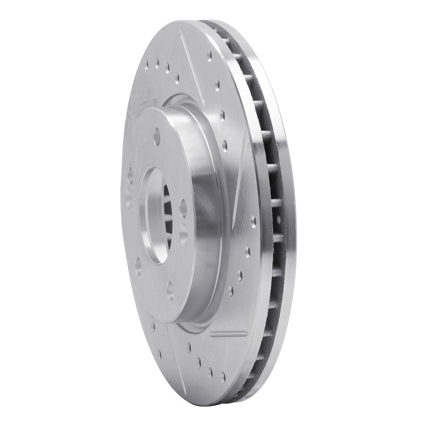 E-Line Drilled & Slotted Silver Brake Rotor, 2007-2010 Kia/Hyundai/Genesis, Position: Front Right