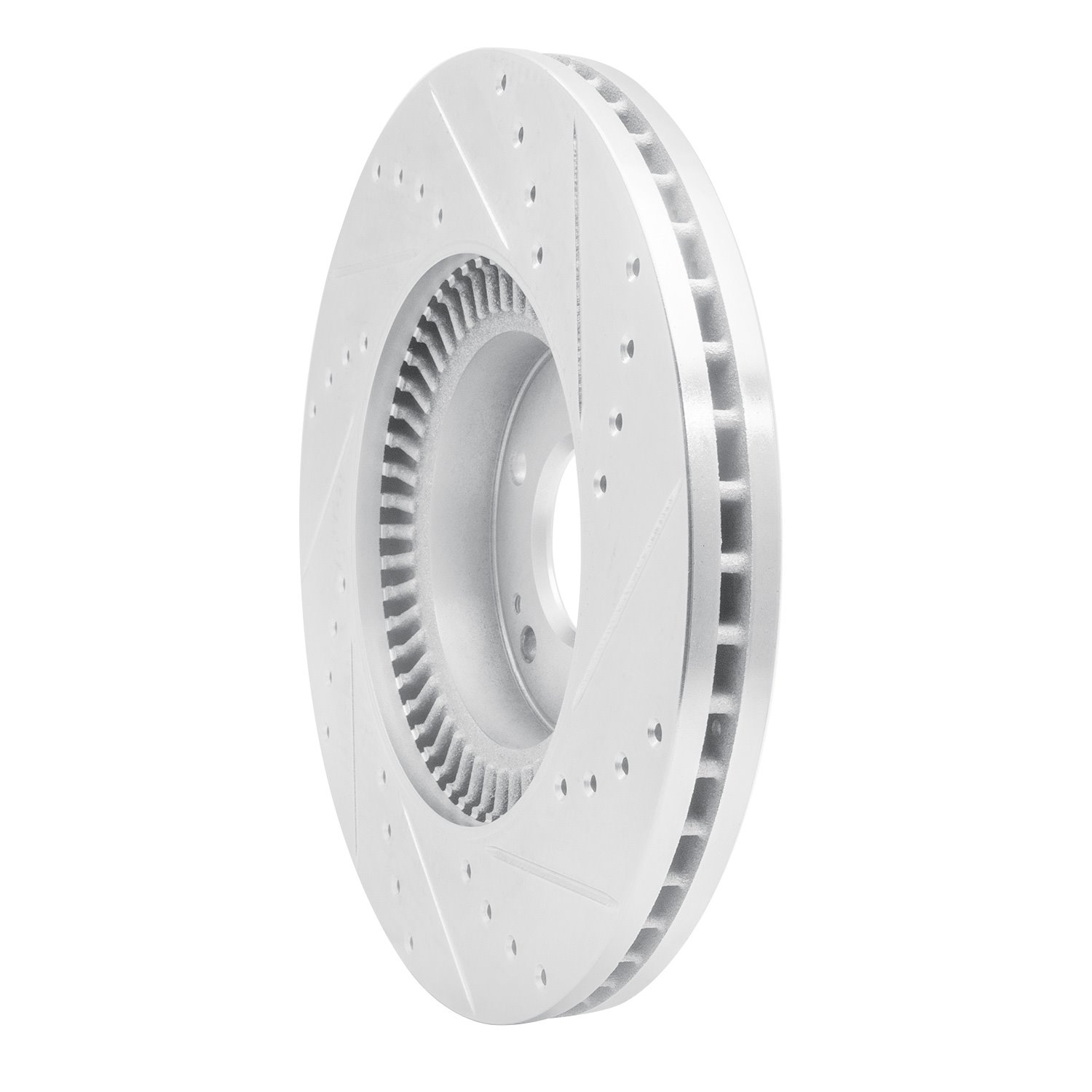E-Line Drilled & Slotted Silver Brake Rotor, 2009-2014 Kia/Hyundai/Genesis, Position: Front Left