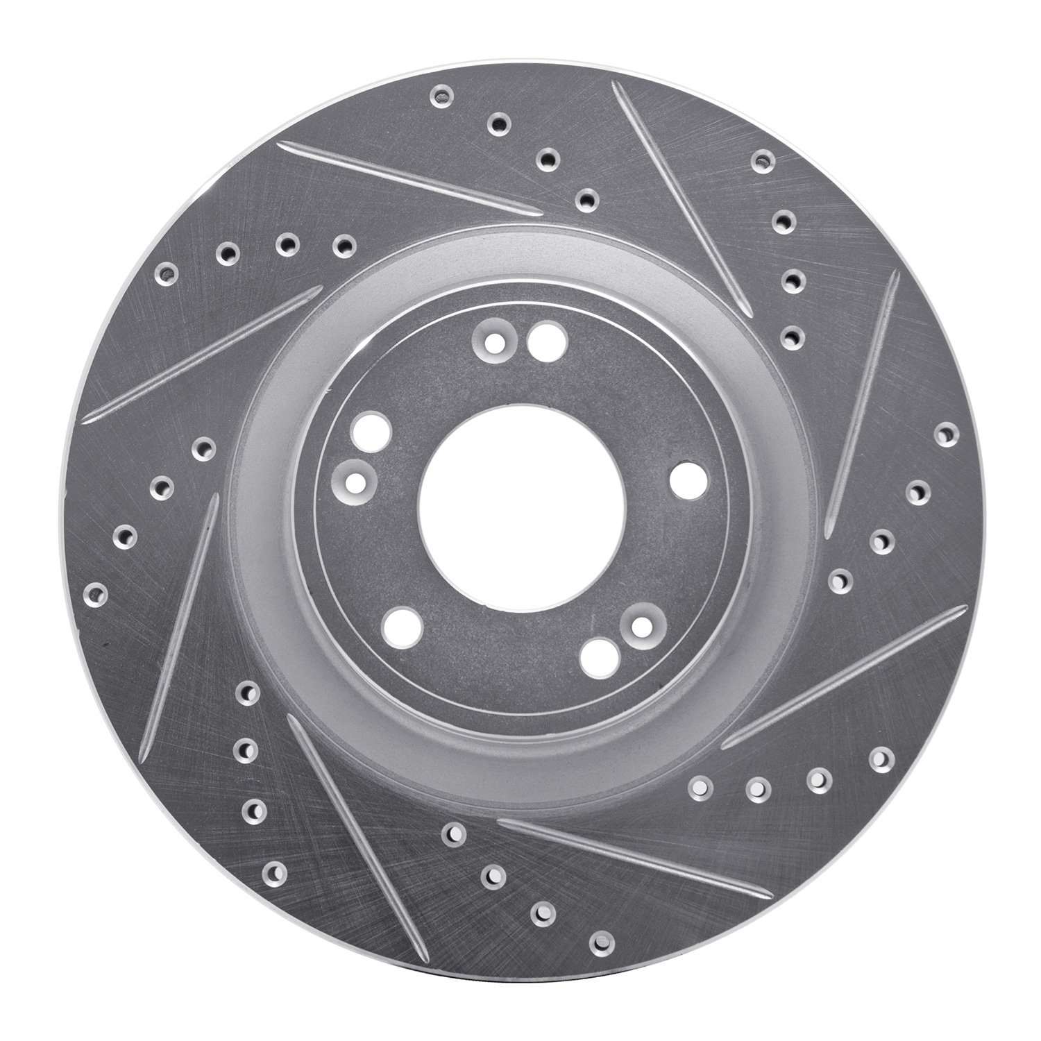 E-Line Drilled & Slotted Silver Brake Rotor, 2009-2011 Kia/Hyundai/Genesis, Position: Front Right