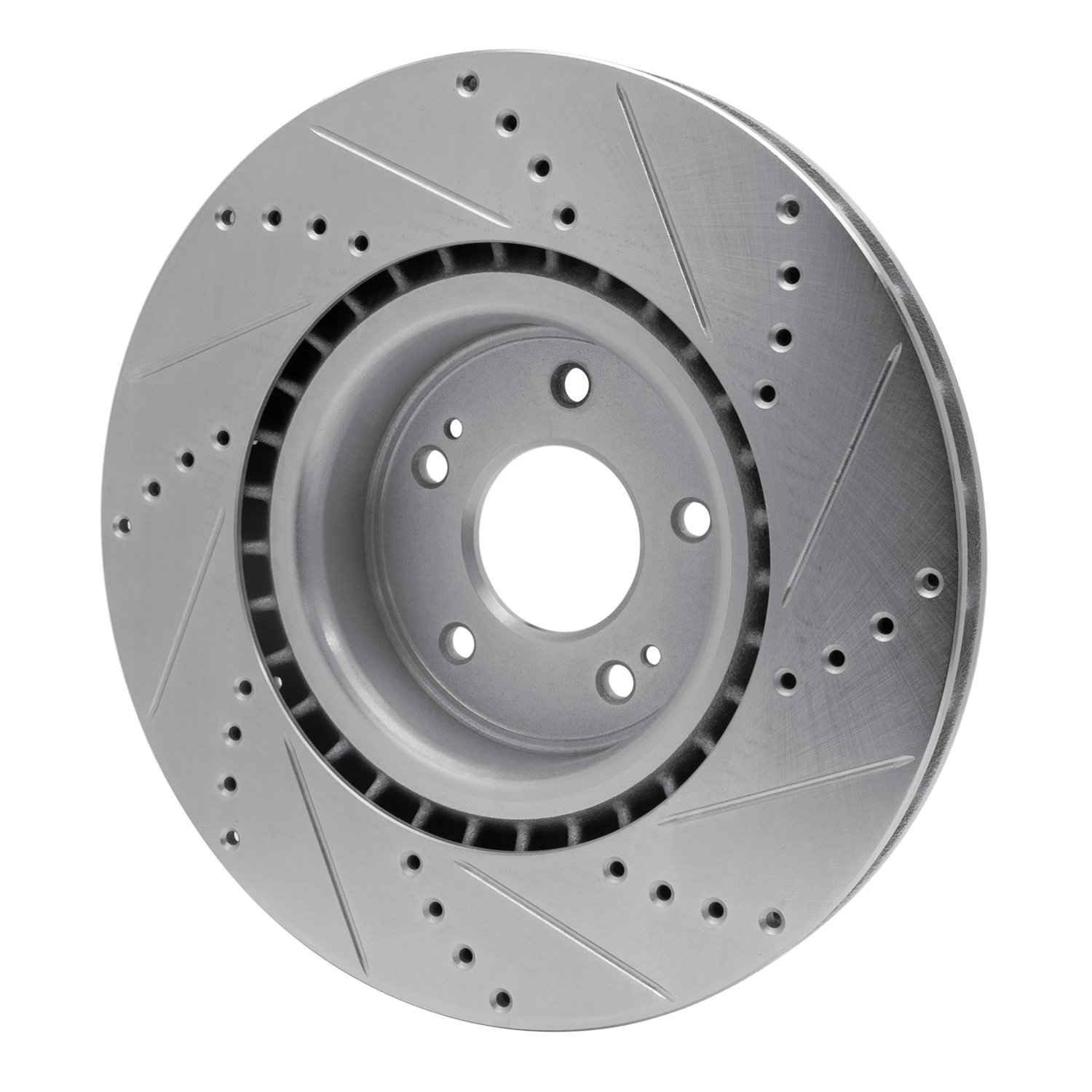 E-Line Drilled & Slotted Silver Brake Rotor, 2010-2016 Kia/Hyundai/Genesis, Position: Front Left