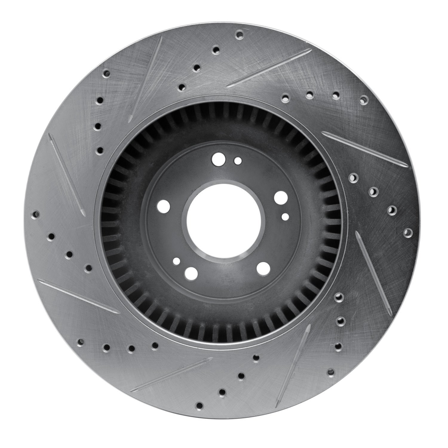 E-Line Drilled & Slotted Silver Brake Rotor, 2011-2017 Kia/Hyundai/Genesis, Position: Front Right