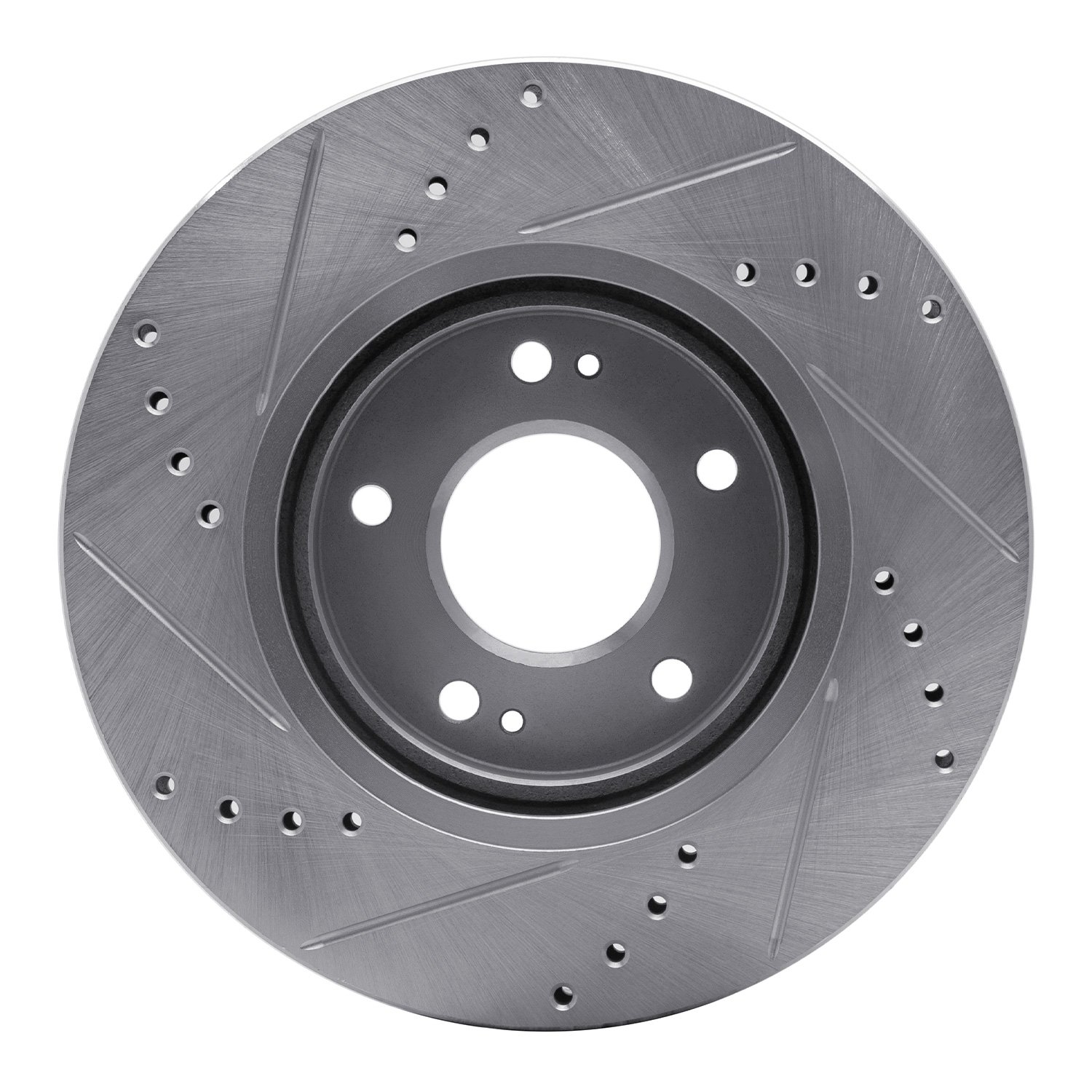 E-Line Drilled & Slotted Silver Brake Rotor, 2001-2006 Kia/Hyundai/Genesis, Position: Front Right