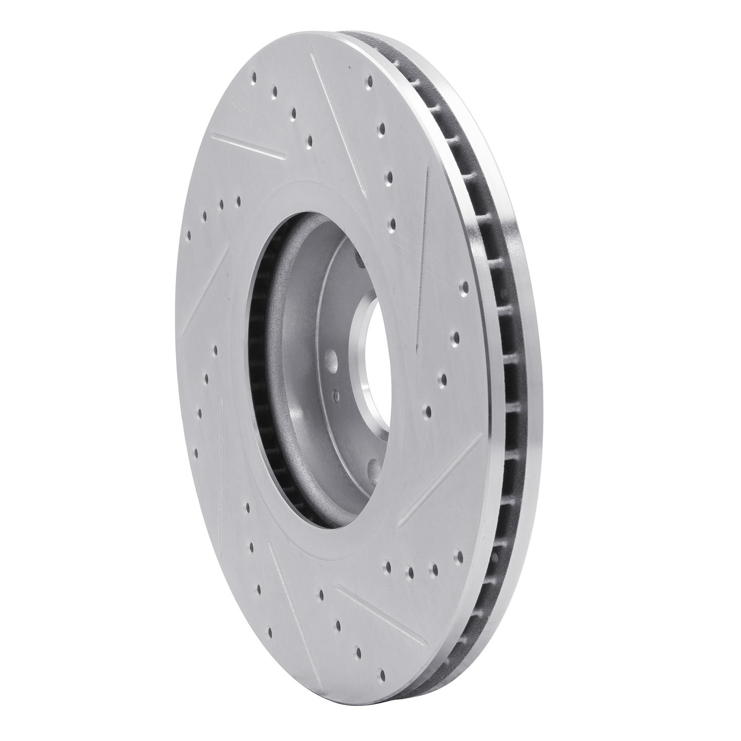 E-Line Drilled & Slotted Silver Brake Rotor, 2007-2012 Kia/Hyundai/Genesis, Position: Front Left