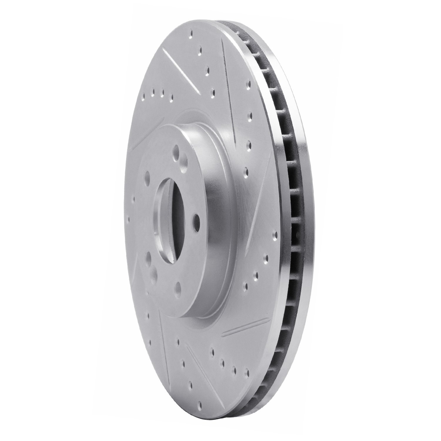 E-Line Drilled & Slotted Silver Brake Rotor, 2007-2012 Kia/Hyundai/Genesis, Position: Front Right