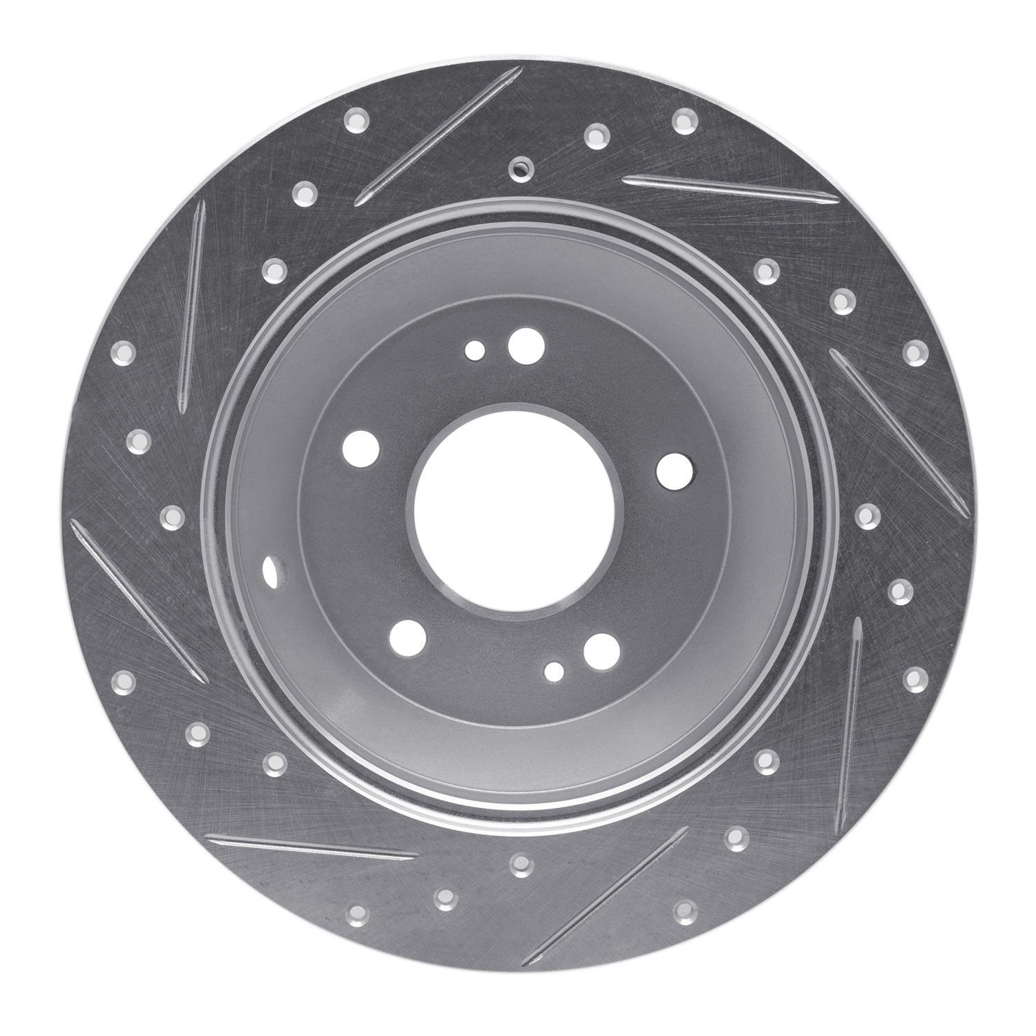 E-Line Drilled & Slotted Silver Brake Rotor, 2010-2021 Kia/Hyundai/Genesis, Position: Rear Right