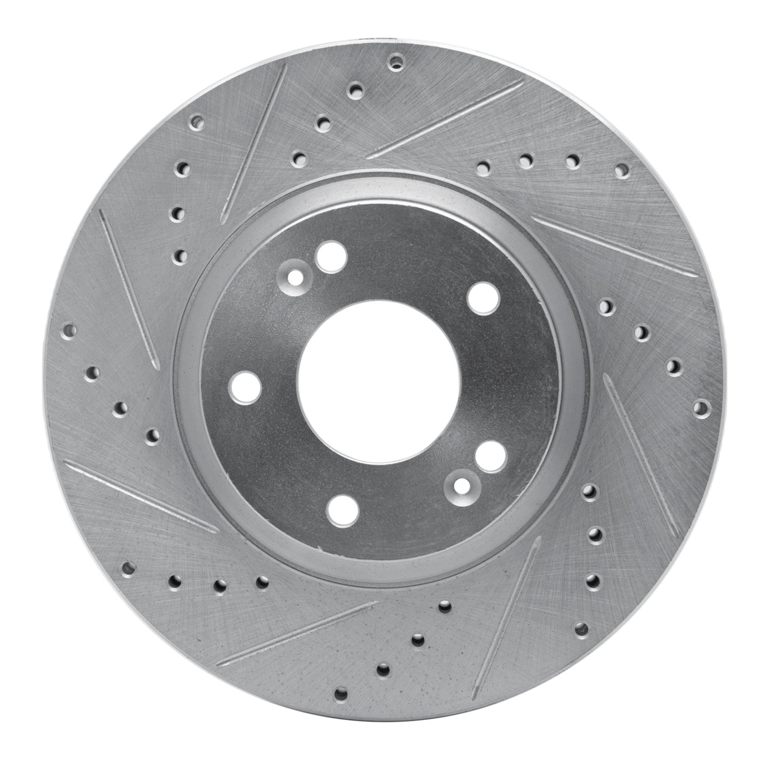 E-Line Drilled & Slotted Silver Brake Rotor, 2010-2013 Kia/Hyundai/Genesis, Position: Front Left